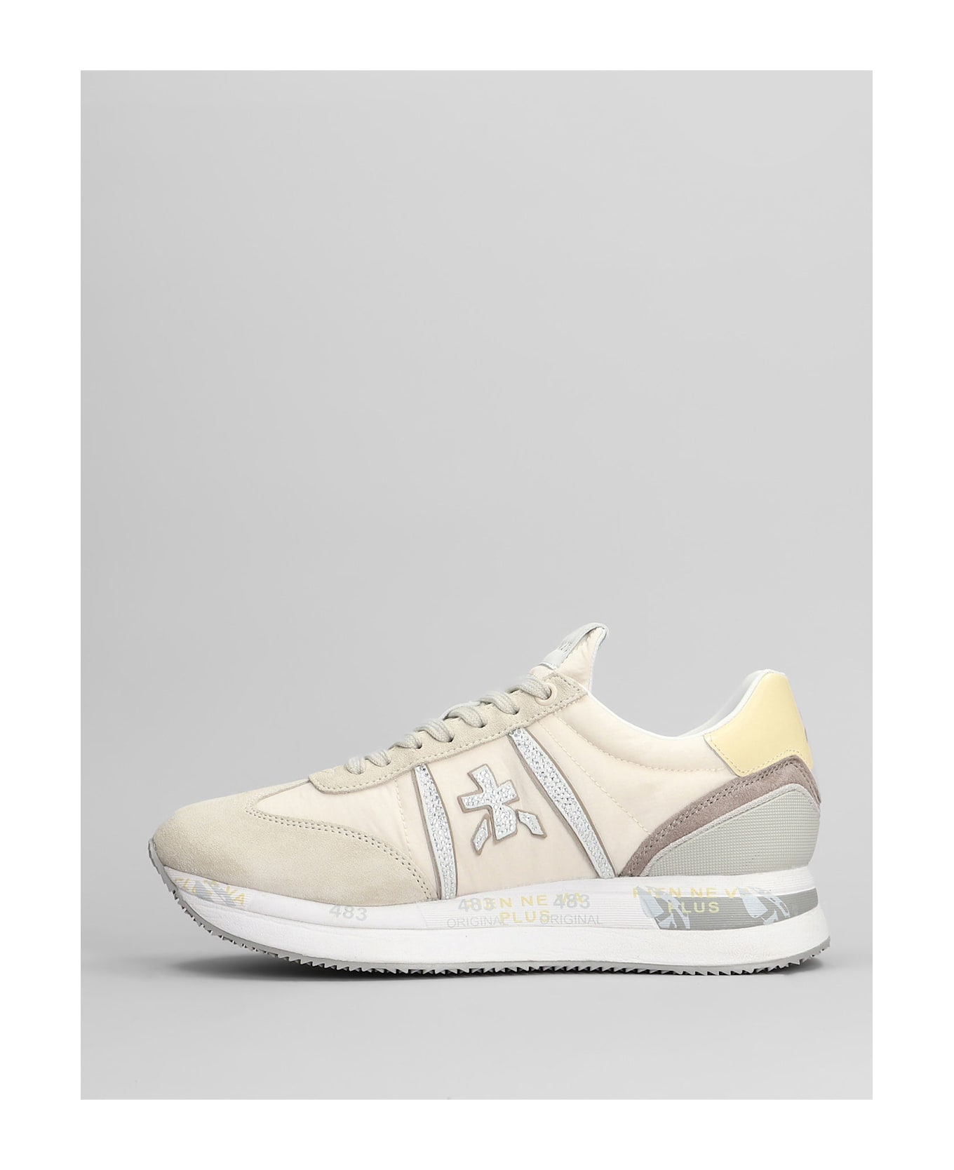 Premiata Conny Sneakers In Beige Suede And Fabric - beige