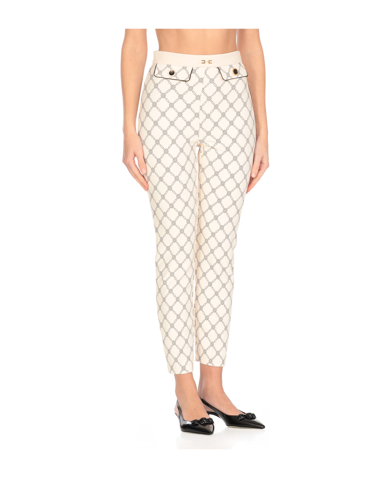 Elisabetta Franchi Poliestere Trousers - Ivory