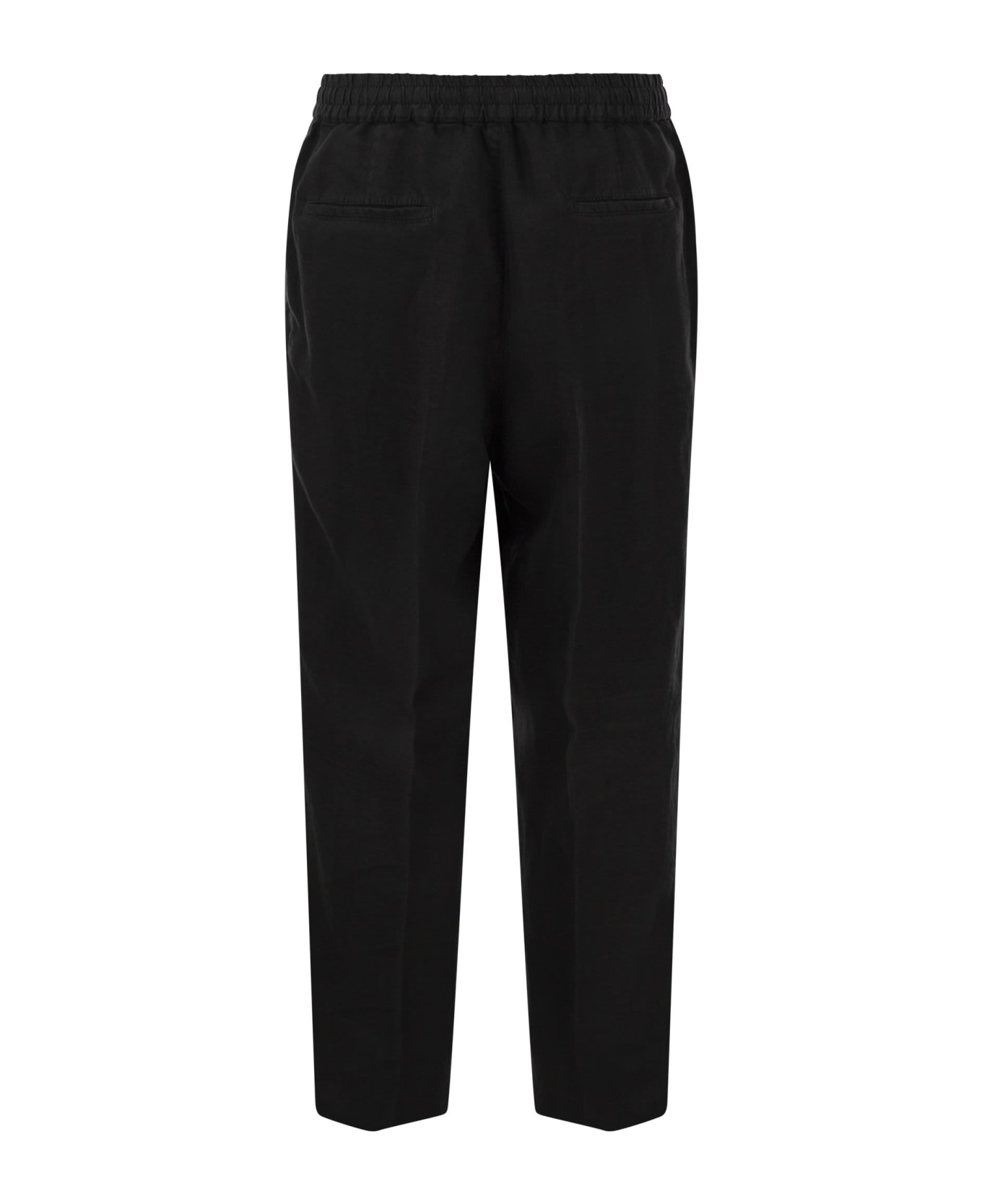 Brunello Cucinelli Leisure Fit Trousers In Linen Gabardine With Drawstring And Double Darts - Black