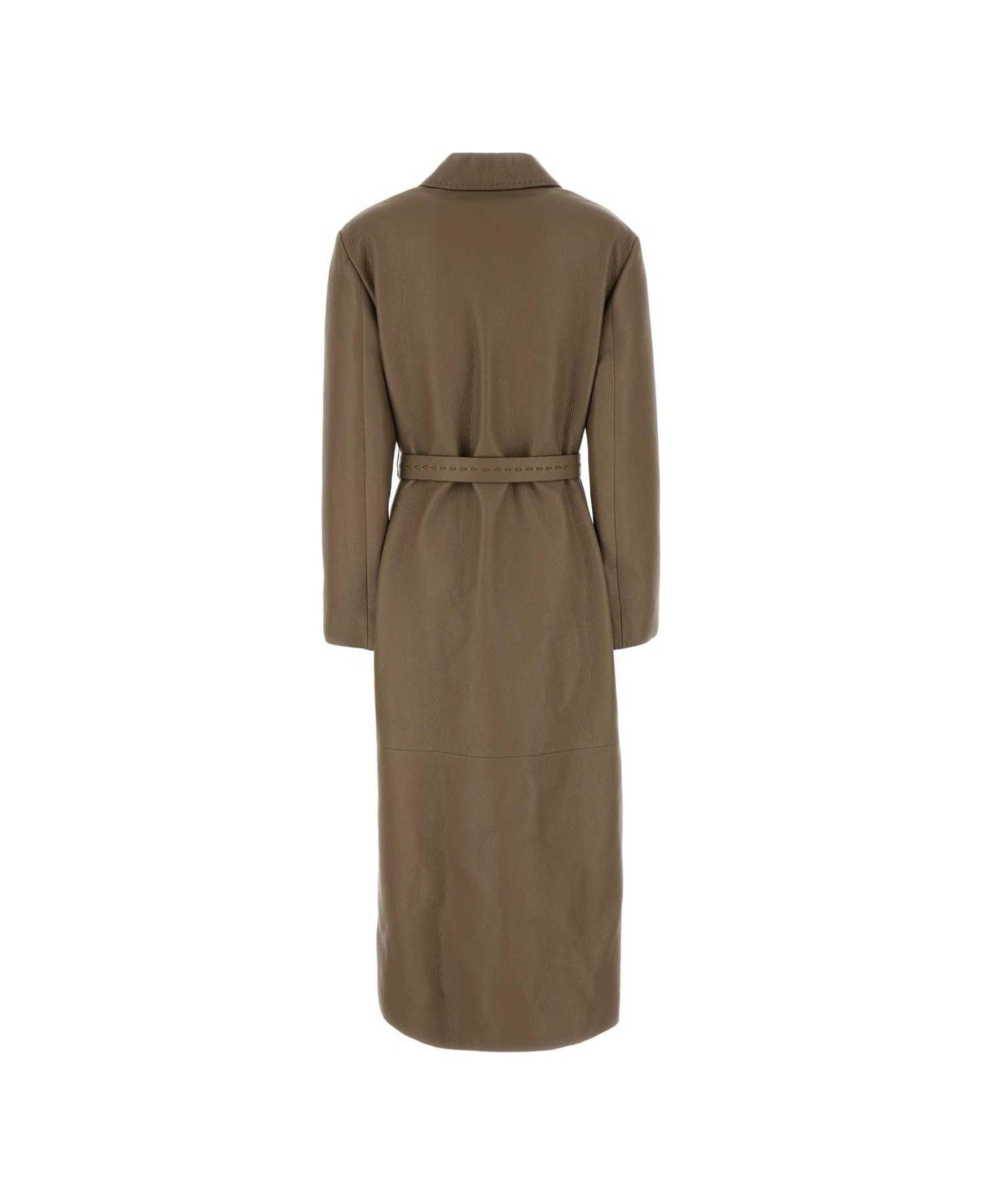 Fendi Belted Waist Leather Coat - BEIGE
