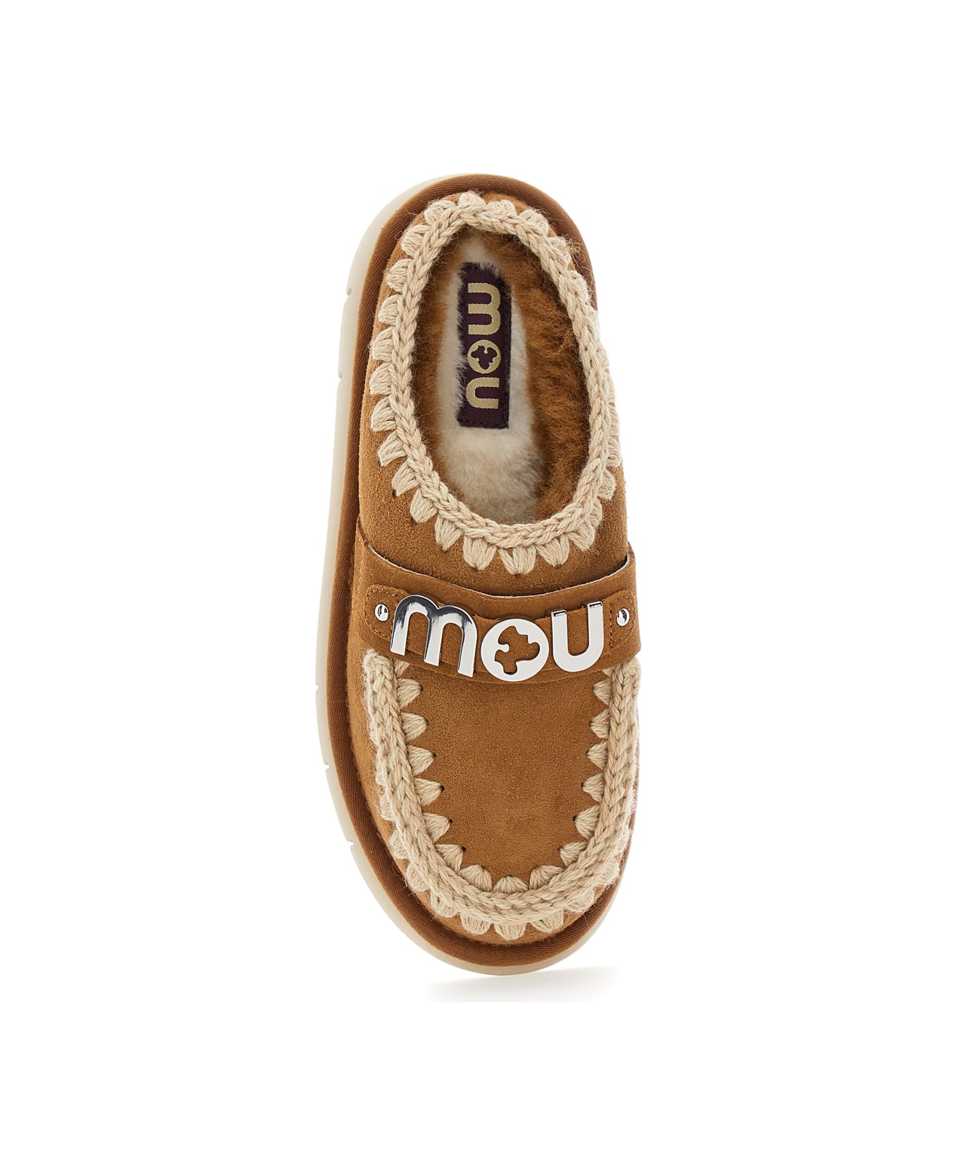 Mou 
bounce
 Beige Mules With Logo Lettering And Open Rear In Leather Woman