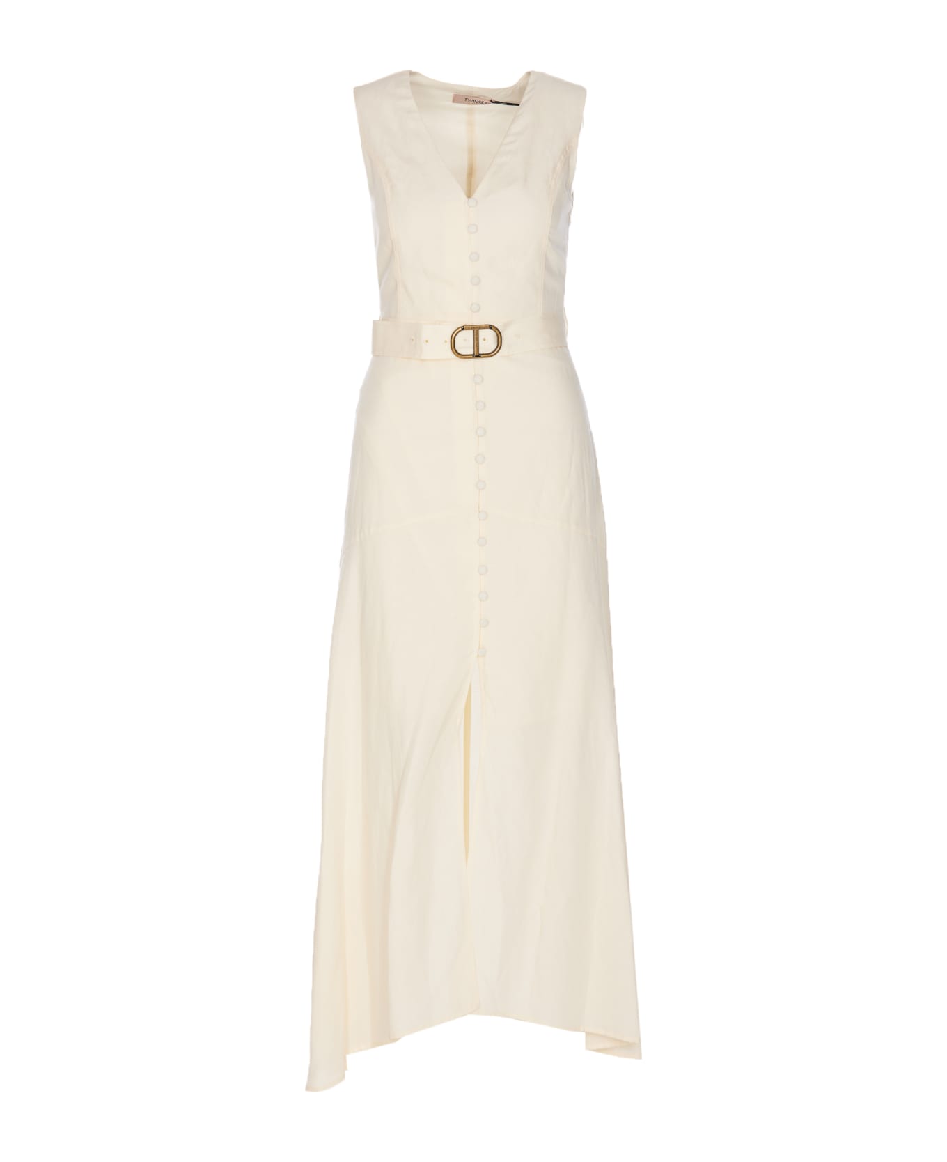 TwinSet Long Dress Linen Mix - White