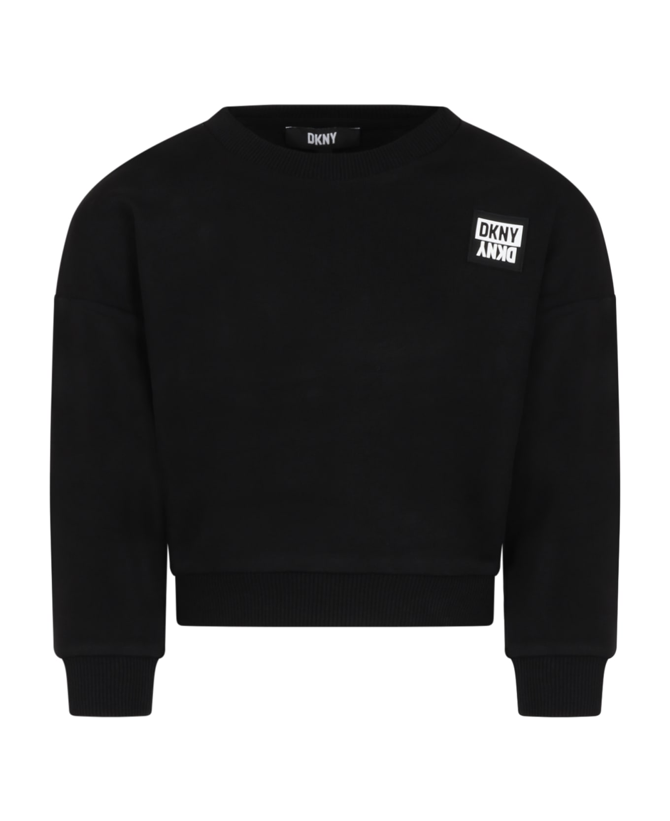 DKNY Black Sweatshirt For Girl With White Logo - Black