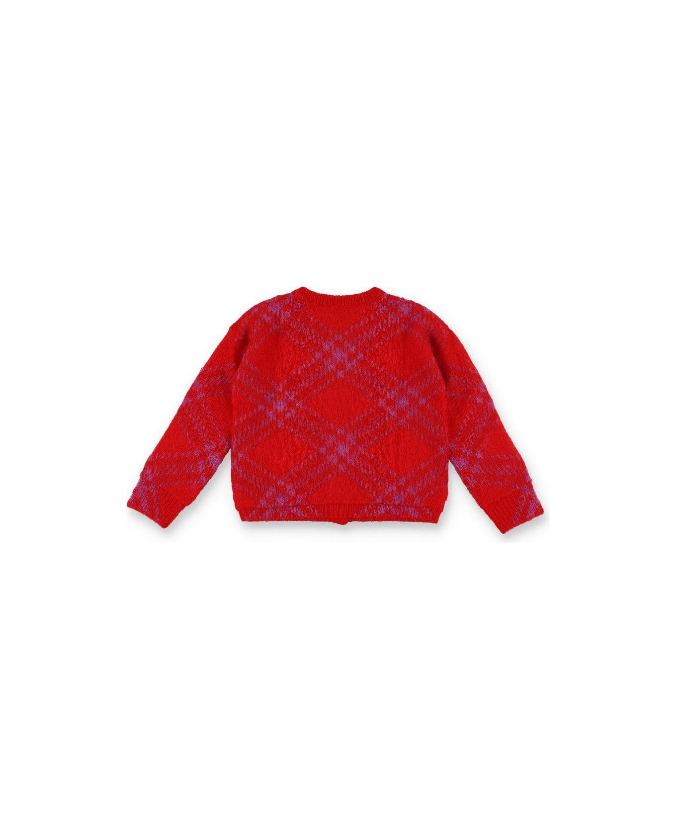 Burberry Checkered Buttoned Cardigan - Rosso