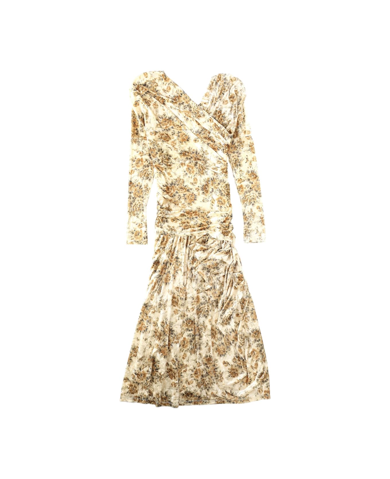 Ganni Long Dress With Print - IVORY