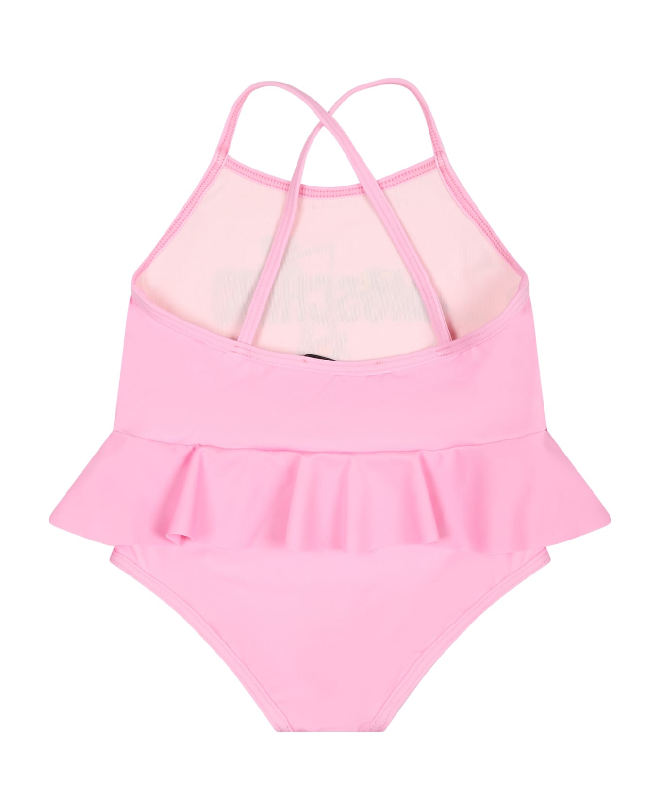 Moschino Pink One Piece Swimsuit For Baby Girl With Logo - Pink