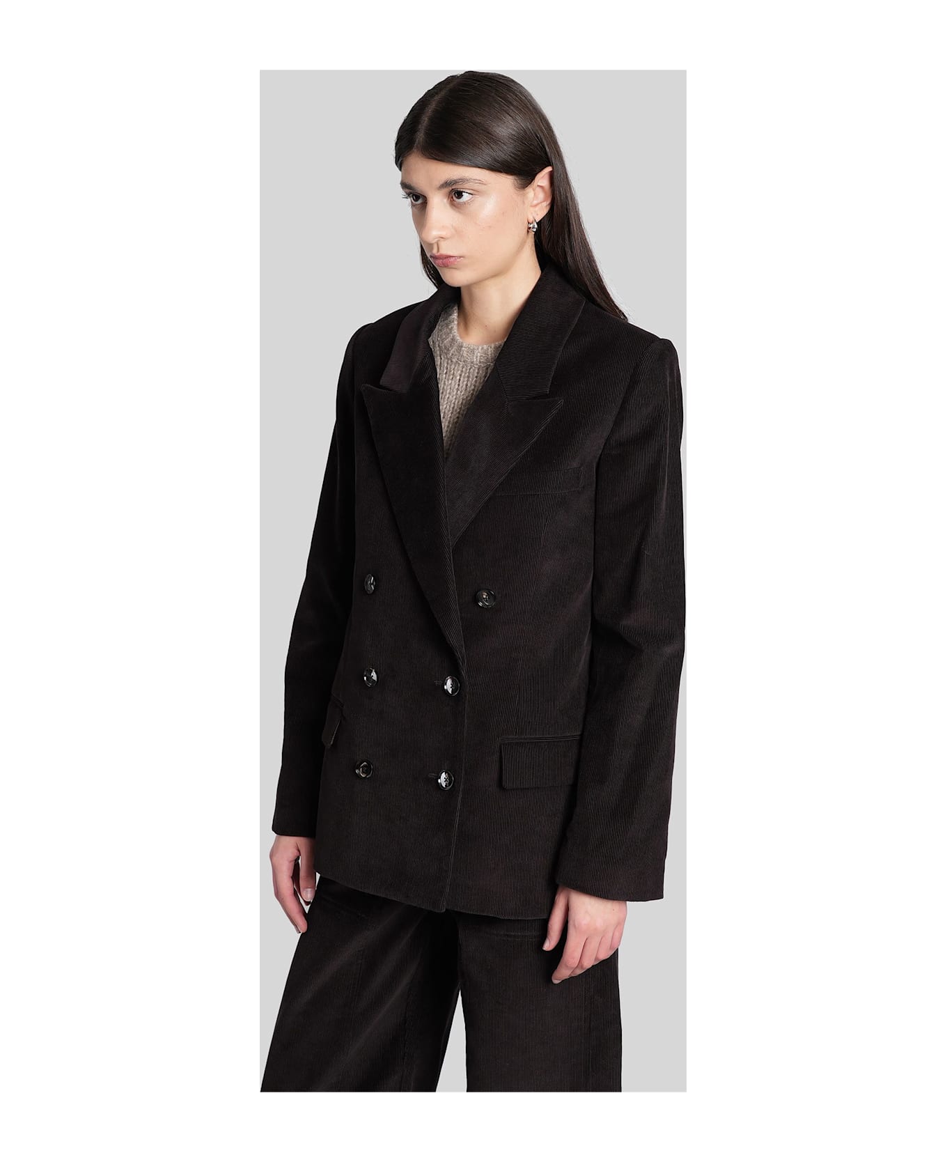 Co Blazer In Brown Cotton - brown