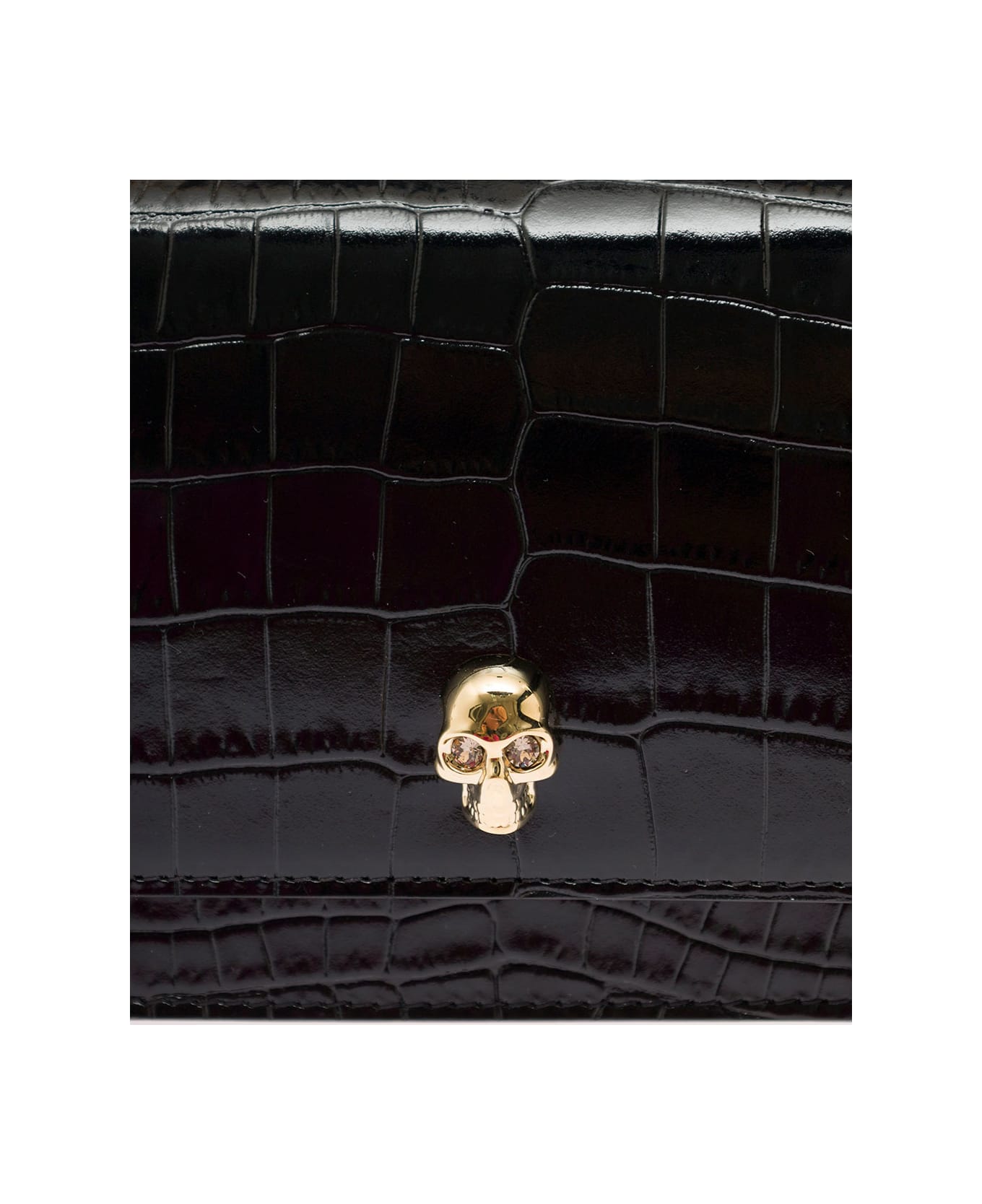 Alexander McQueen  Woman's Skull  Crocodile Printed Leather Crossbody Bag - Black
