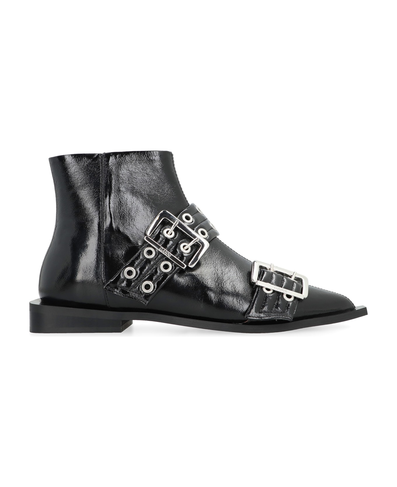 Ganni Faux Leather Ankle Boots - black