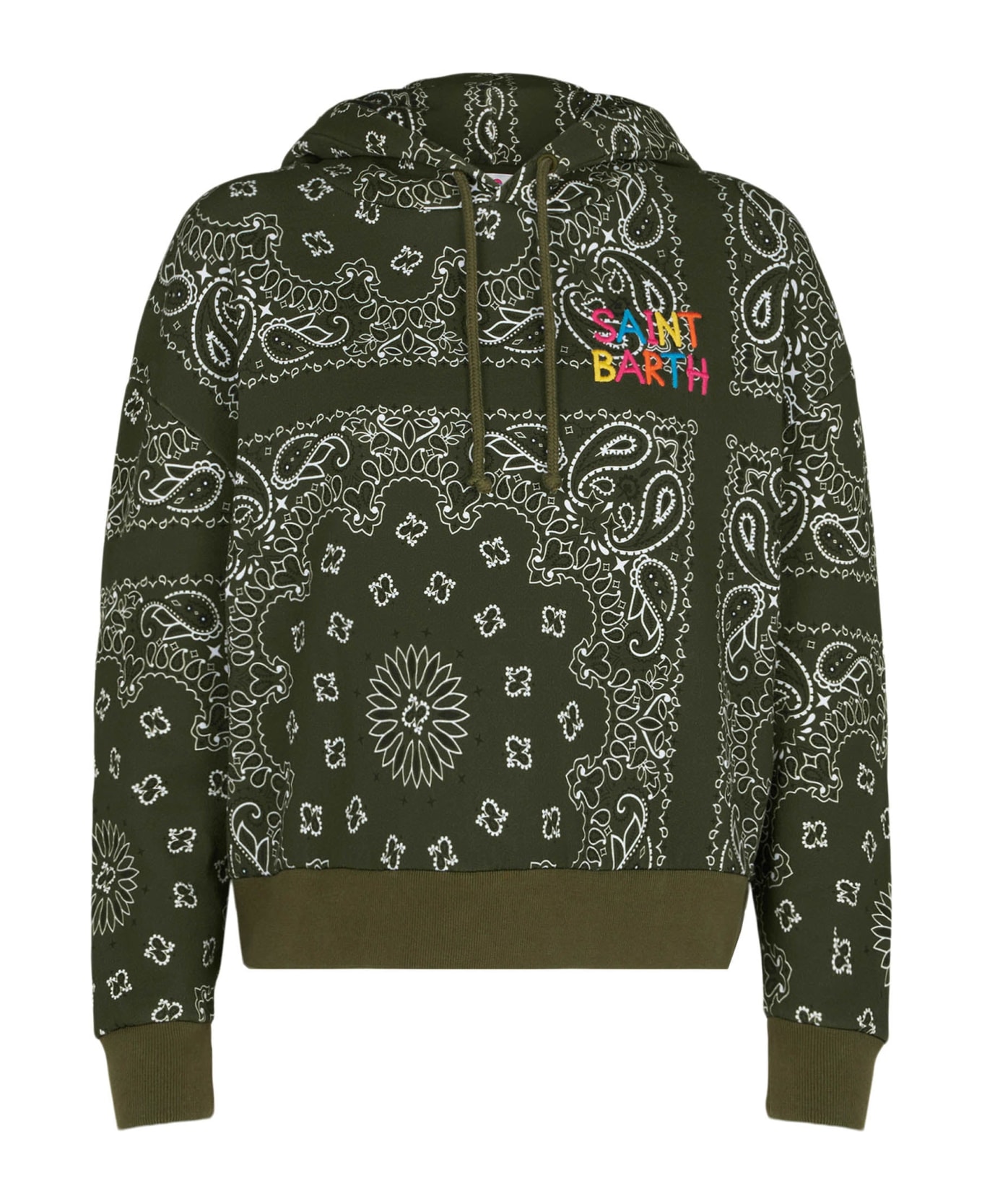 MC2 Saint Barth Woman Hooded Fleece Sweatshirt With Bandanna Print - GREEN