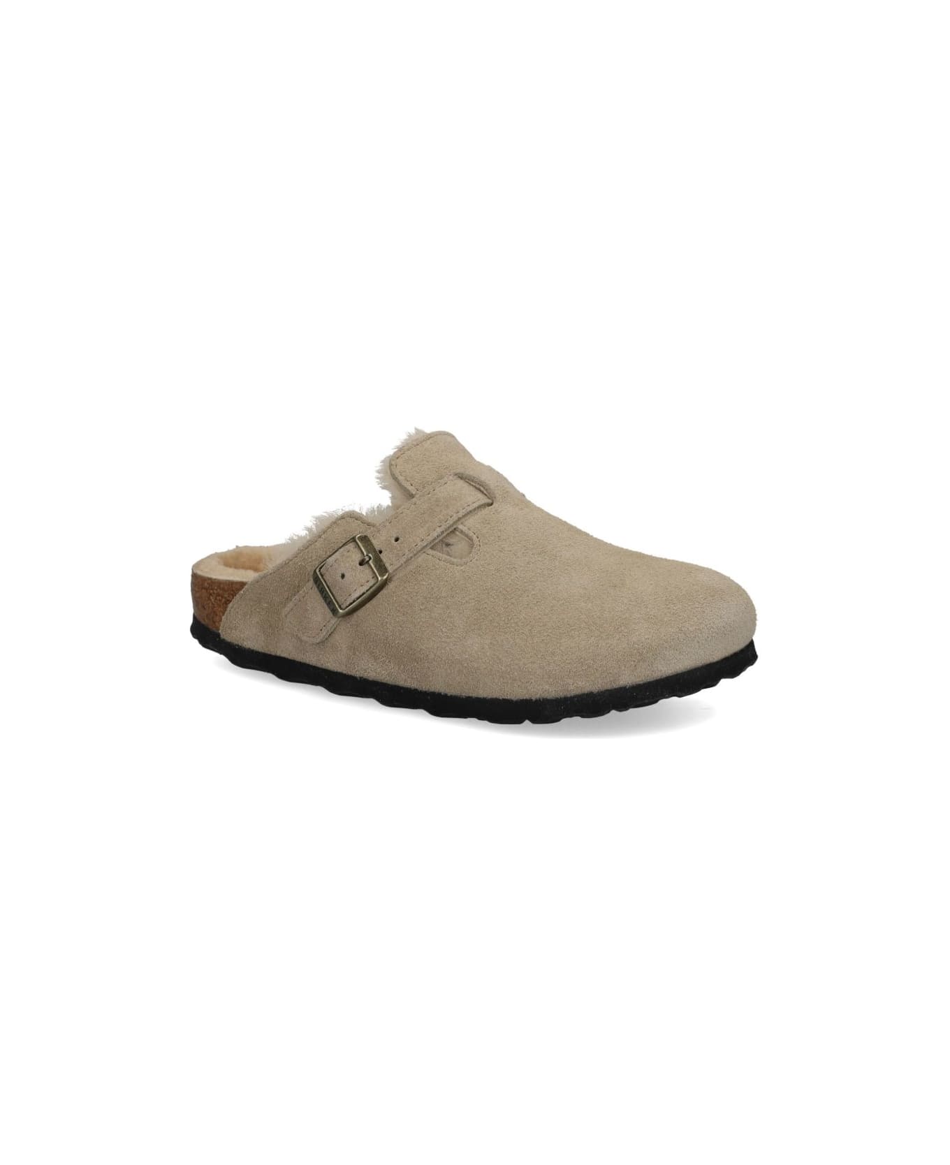 Birkenstock Boston Shearling Suede Slippers - Dove Grey