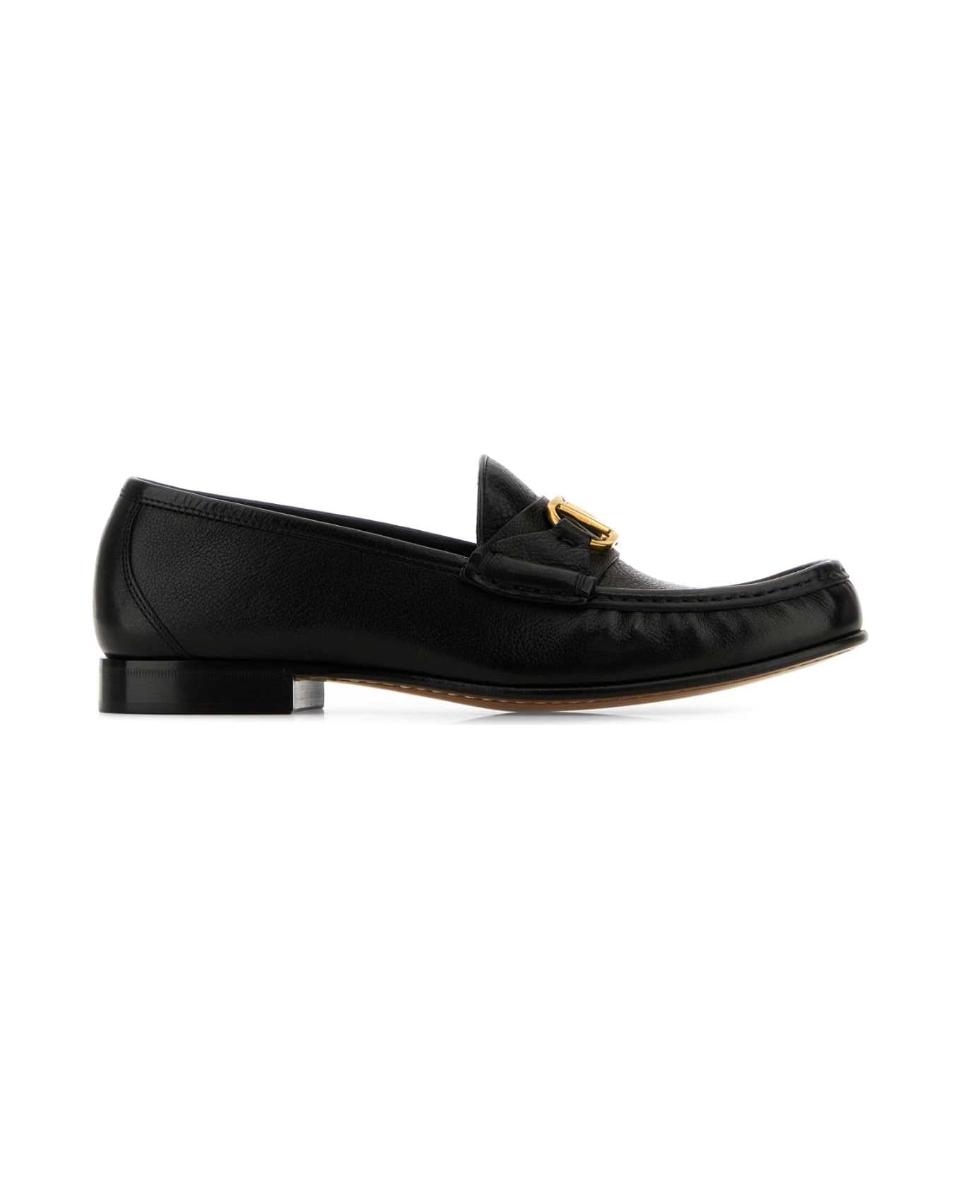 Valentino Garavani Black Leather Vlogo Loafers - NERO