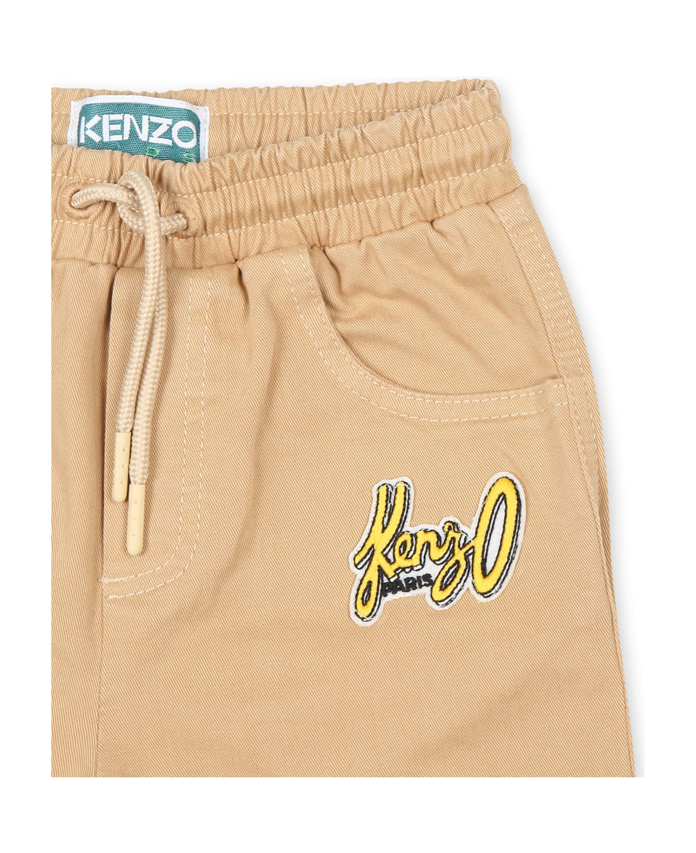 Kenzo Kids Beige Trousers For Baby Boy With Logo - Beige