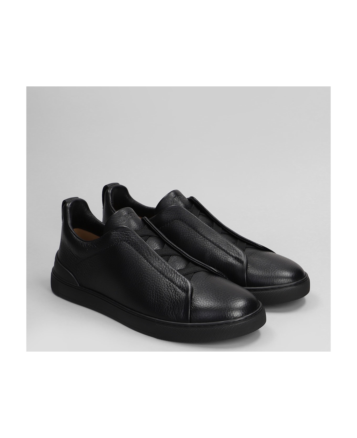 Zegna Triple Stich Sneakers In Black Leather - black