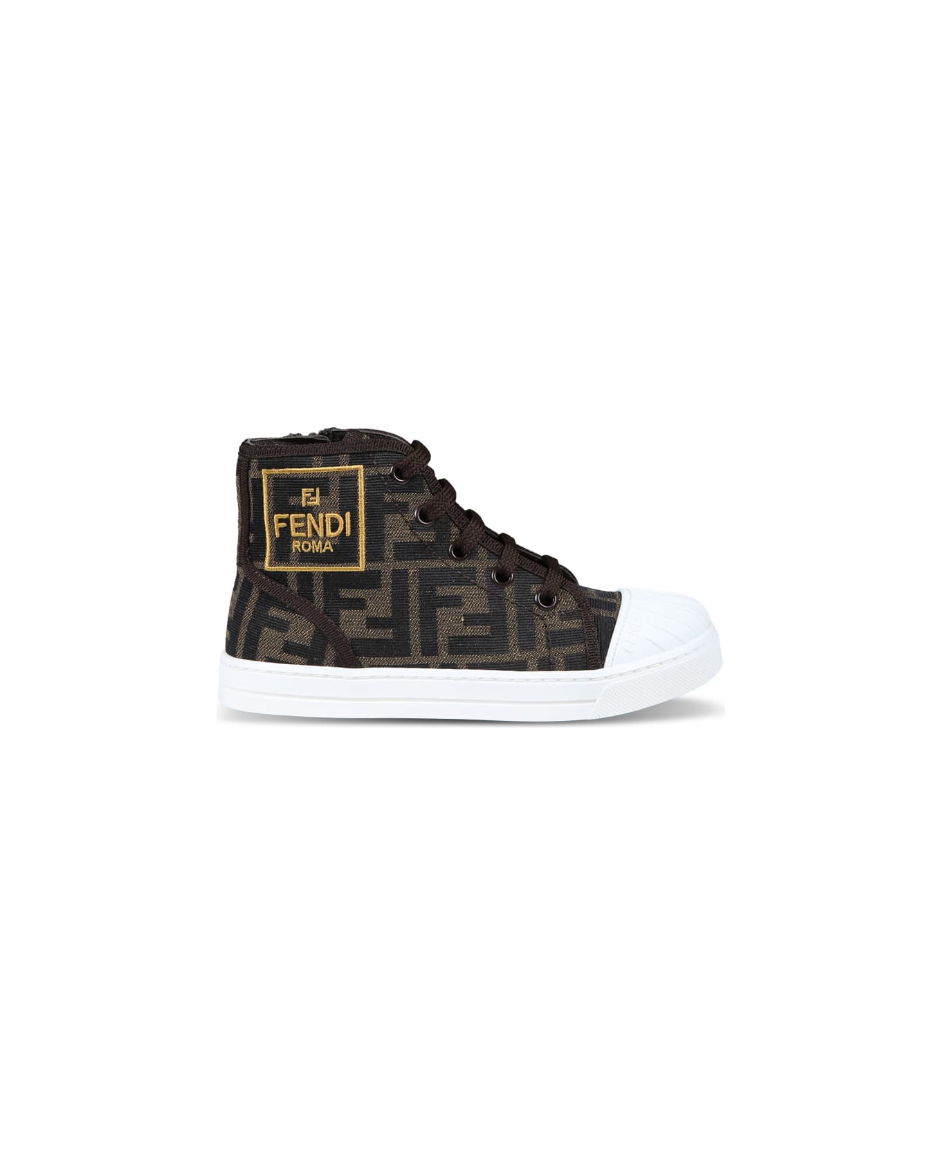 Fendi Brown Sneakers For Kids With Iconic Ff Logo - Brown