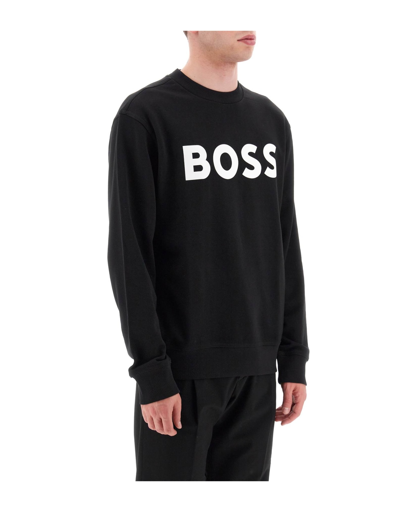 Hugo Boss Crew-neck Sweatshirt With Logo Print - BLACK