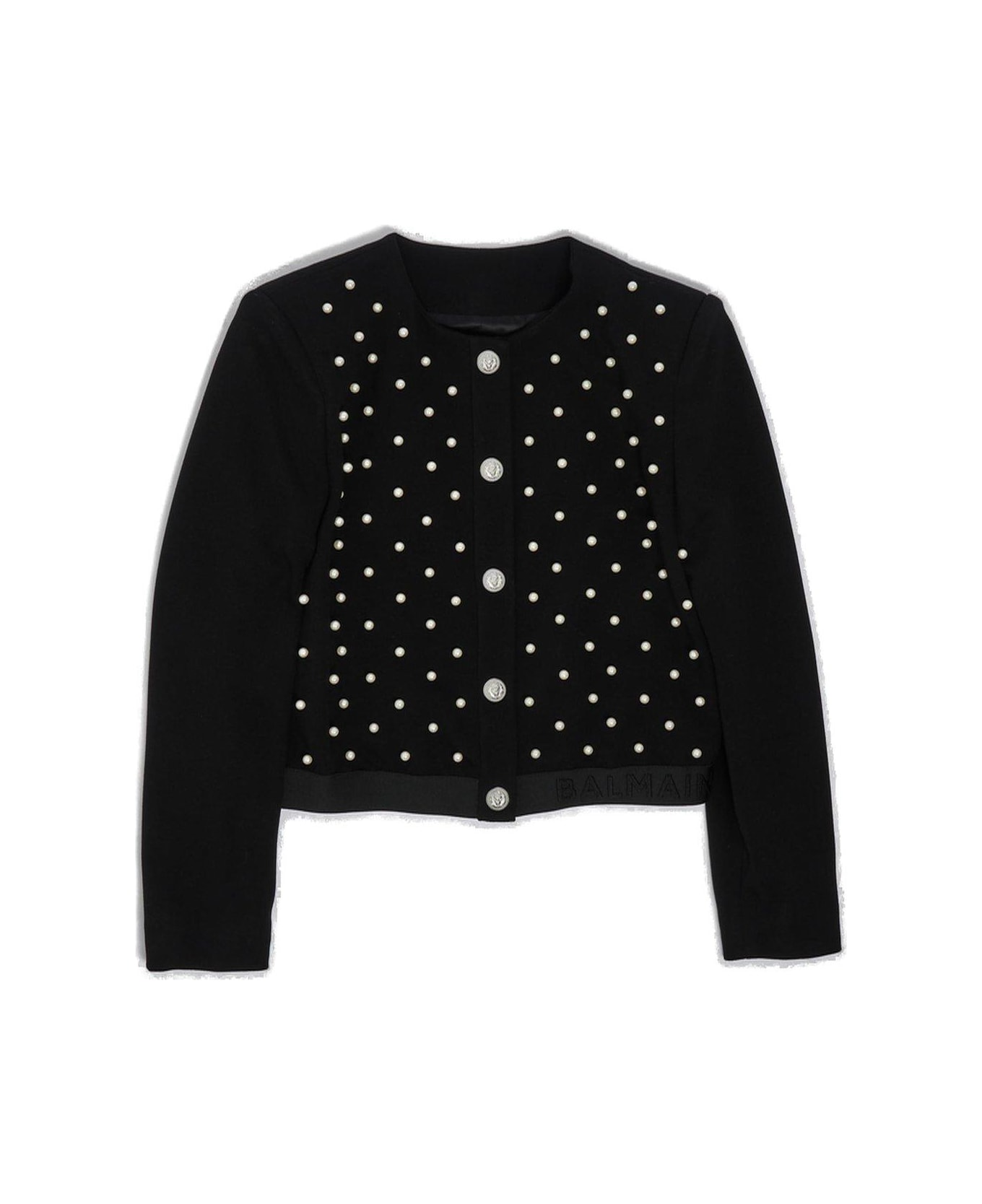 Balmain Faux-pearl Embellished Buttoned Bomber Jacket - black