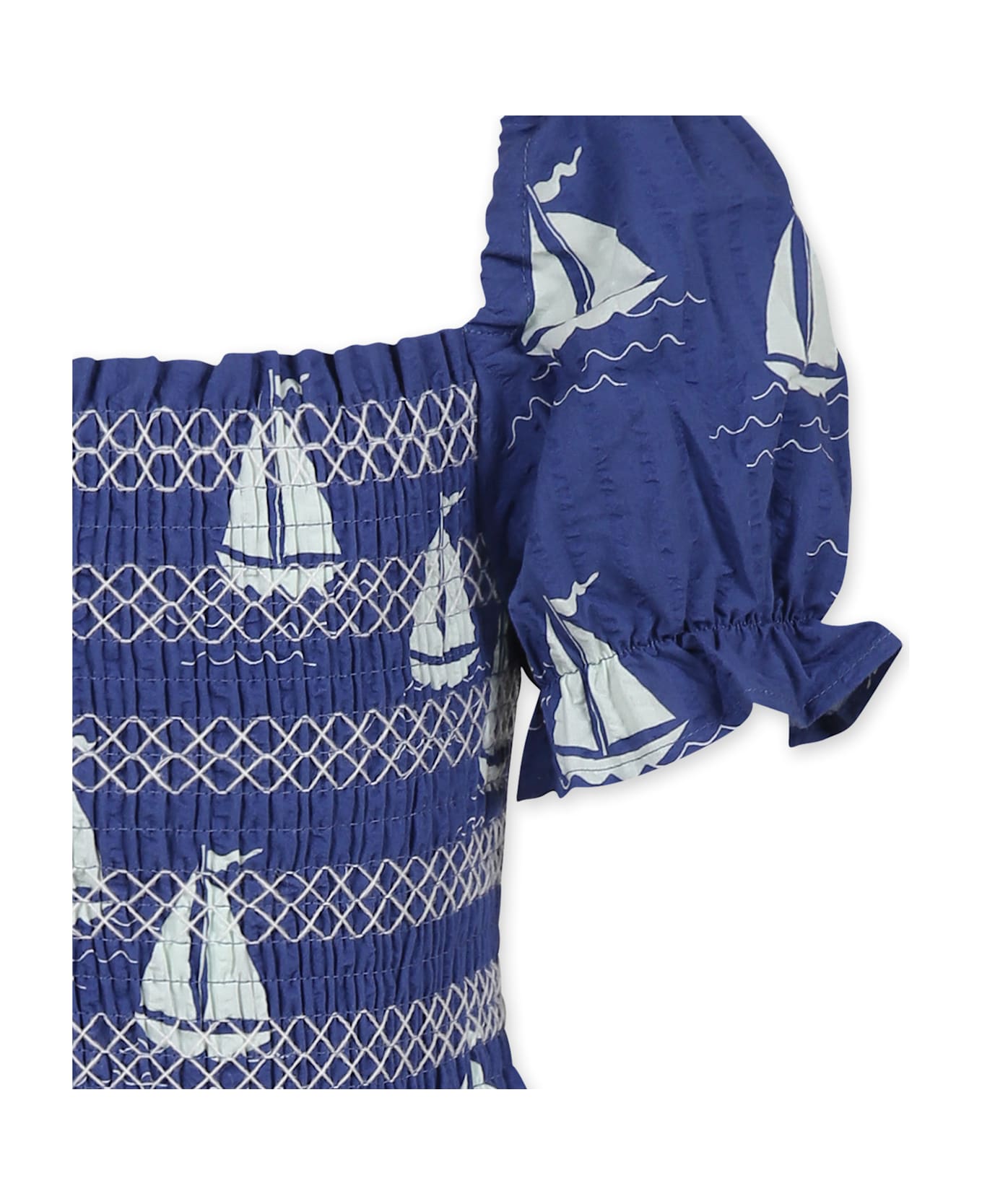 Mini Rodini Blue Dress For Girl With Sailboats - Blue