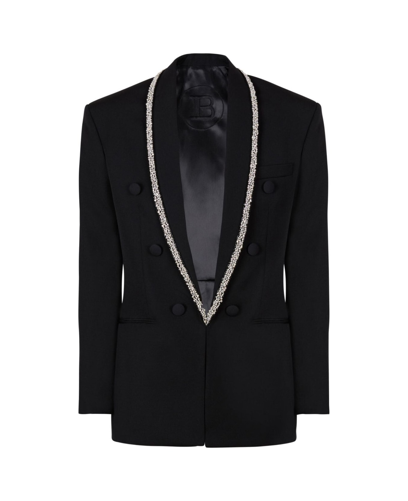 Balmain Strass Piping Gdp Shawl Collar Jacket - Ehv Black Kristal