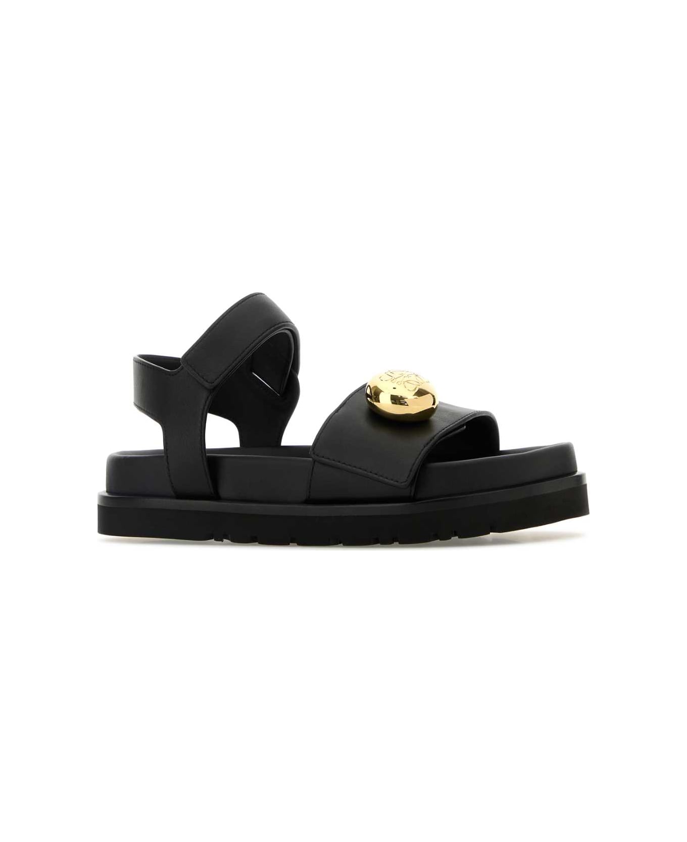 Loewe Black Leather Pebble Sandals - BLACK