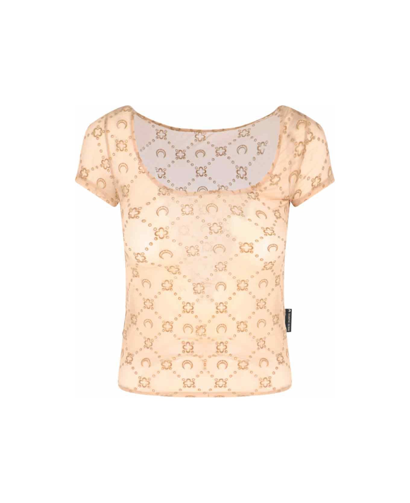 Marine Serre 
moonogram Mesh Flock
 T-shirt - Beige