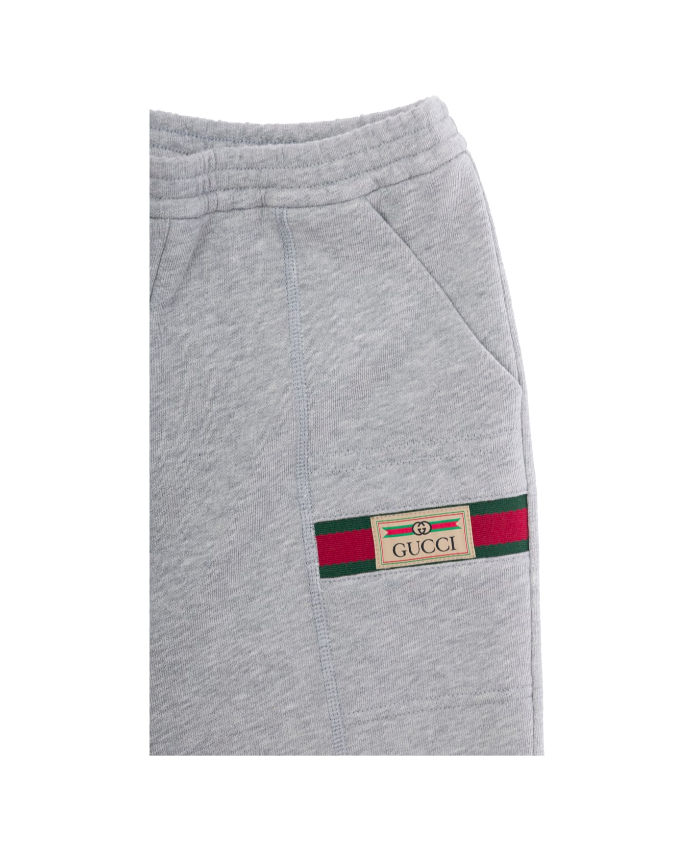 Gucci Grey Sweatpants With Web Detail In Cotton Girl - Grey