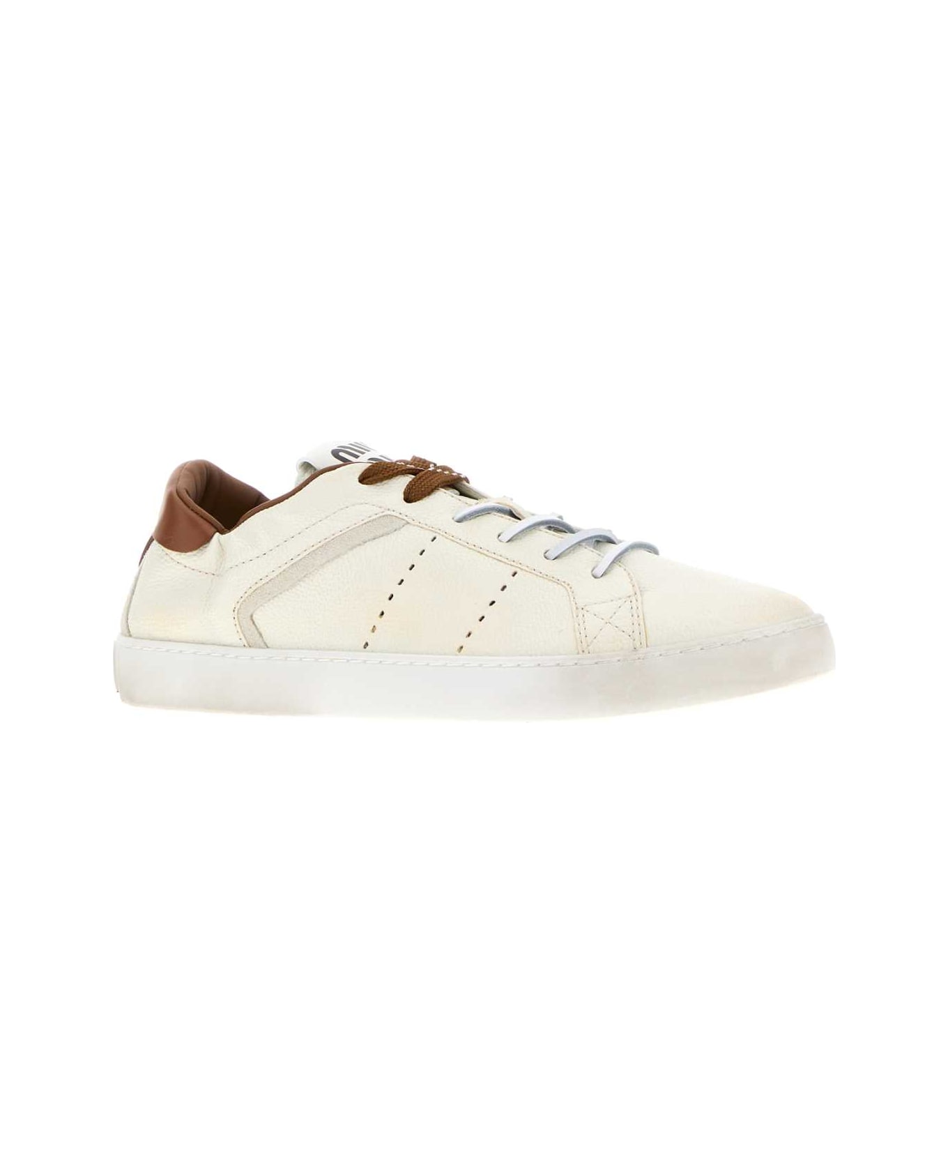 Miu Miu Ivory Leather Sneakers - BIANCOCOGNAC