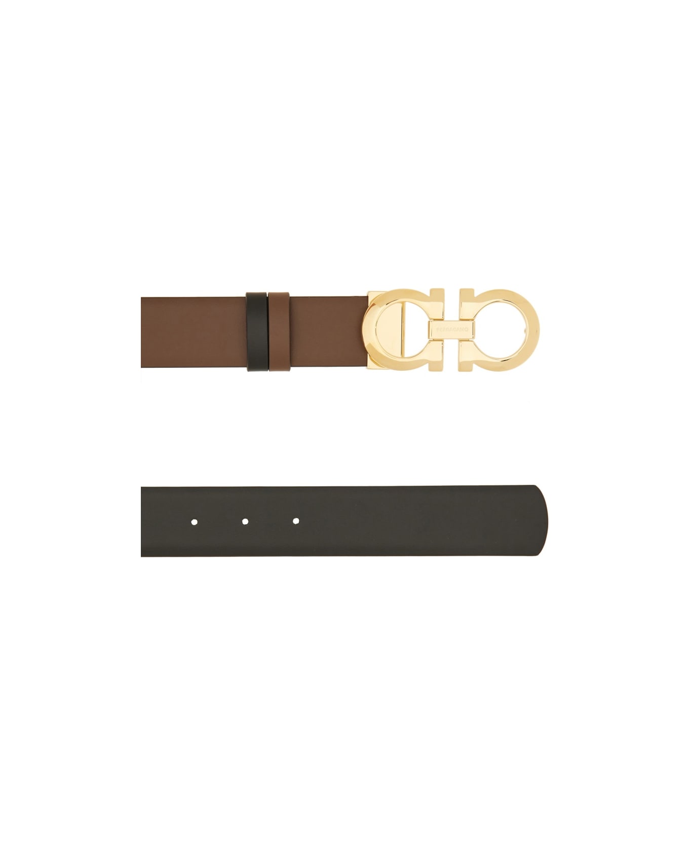 Ferragamo Reversible "hooks" Belt - BROWN