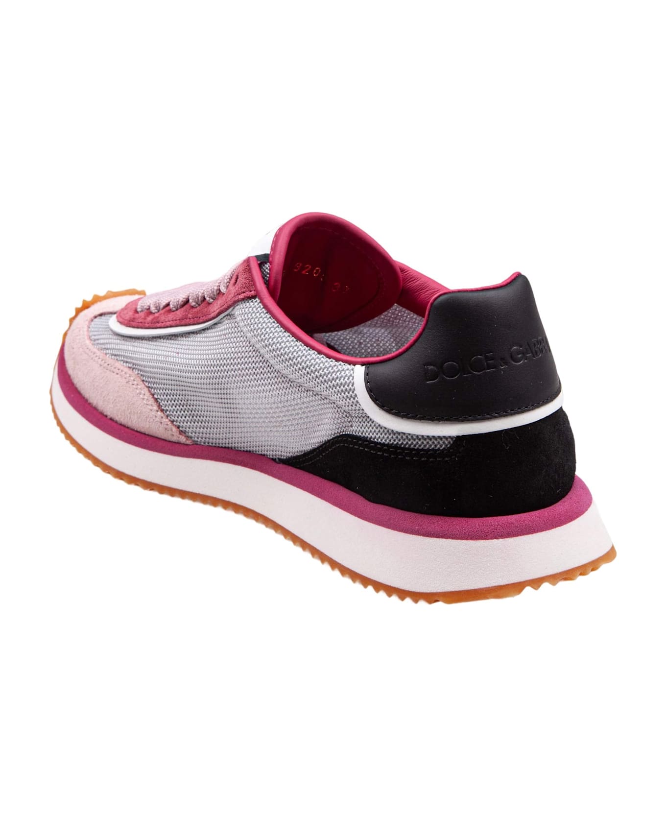 Dolce & Gabbana Dragon Sneakers In Mixed Materials In Grey And Fuchsia - Grey/Pink