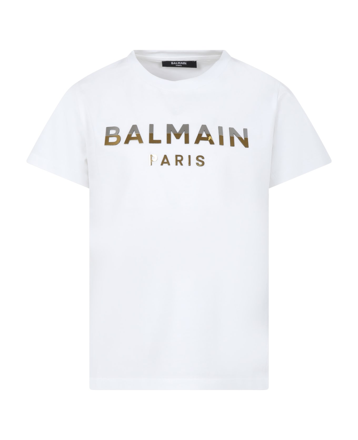 Balmain White T-shirt For Kids With Logo - Bianco