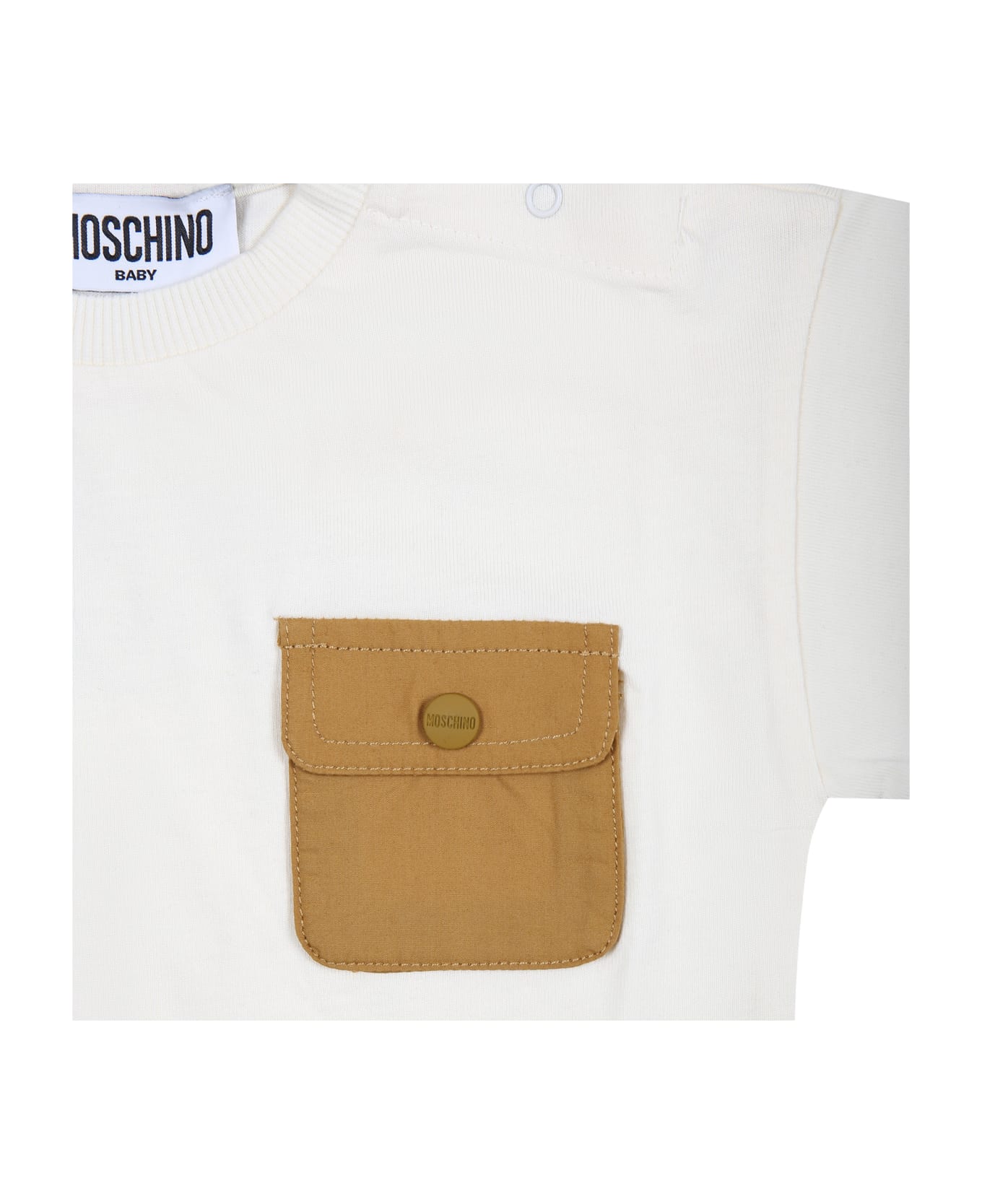 Moschino Ivory T-shirt For Baby Boy With Pocket - Ivory