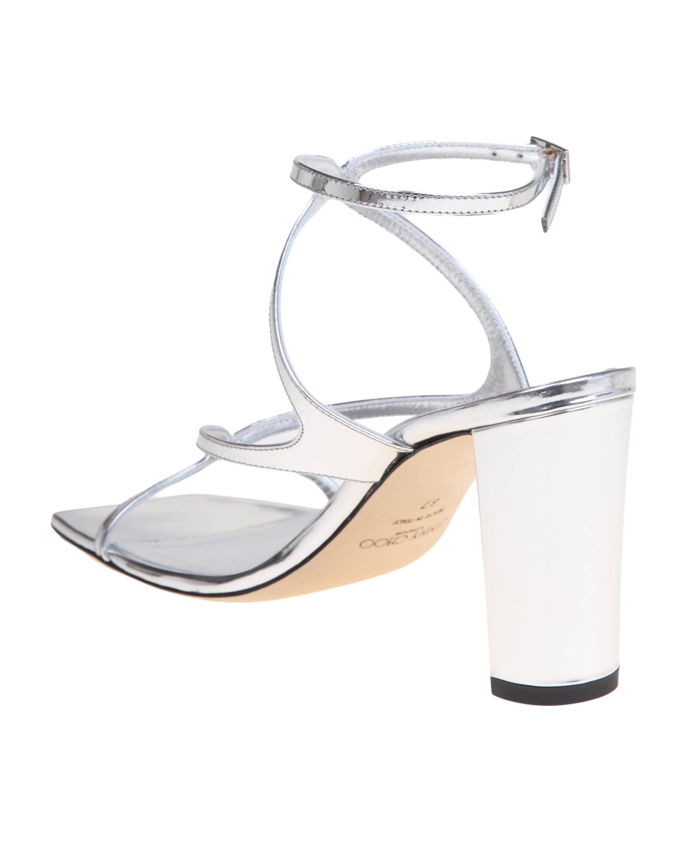 Jimmy Choo Mirror Effect Leather Sandal Silver Color - Silver