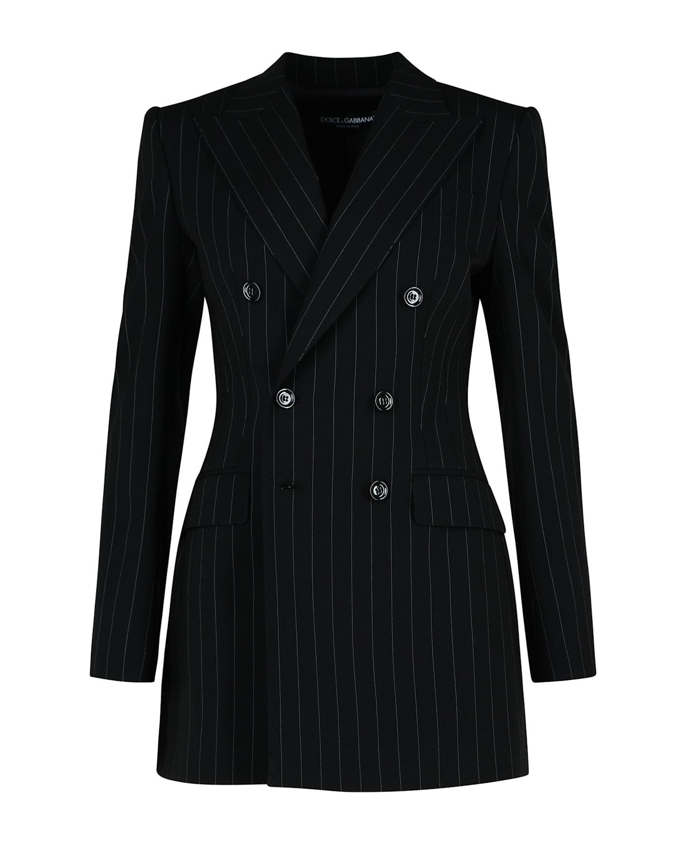 Dolce & Gabbana Double-breasted Pinstriped Blazer - BLACK/WHITE