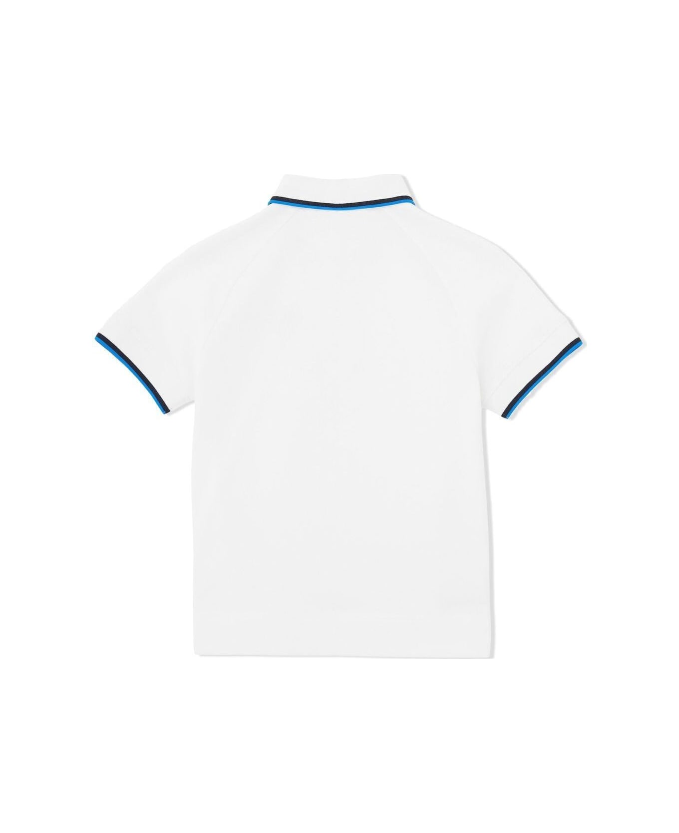 Burberry White Polo T-shirt With Embroidered Logo In Cotton Boy - White