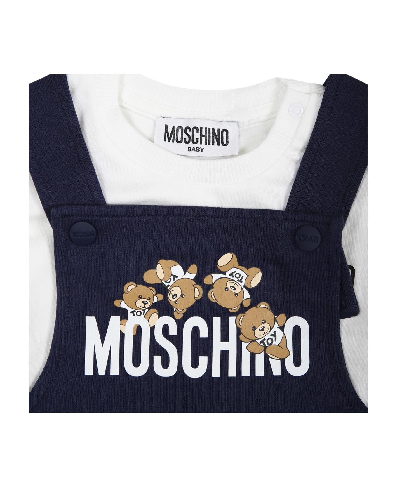 Moschino Blue Dungarees For Baby Boy With Teddy Bear - Blue