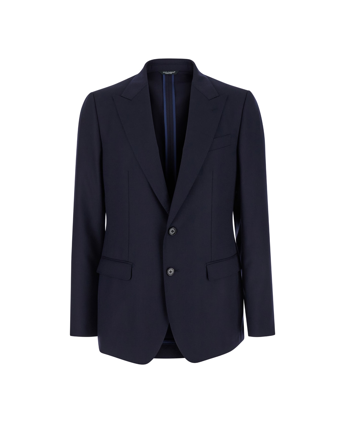 Dolce & Gabbana Blue Single-breasted Jacket With Peak Revers In Wool Man - Blu