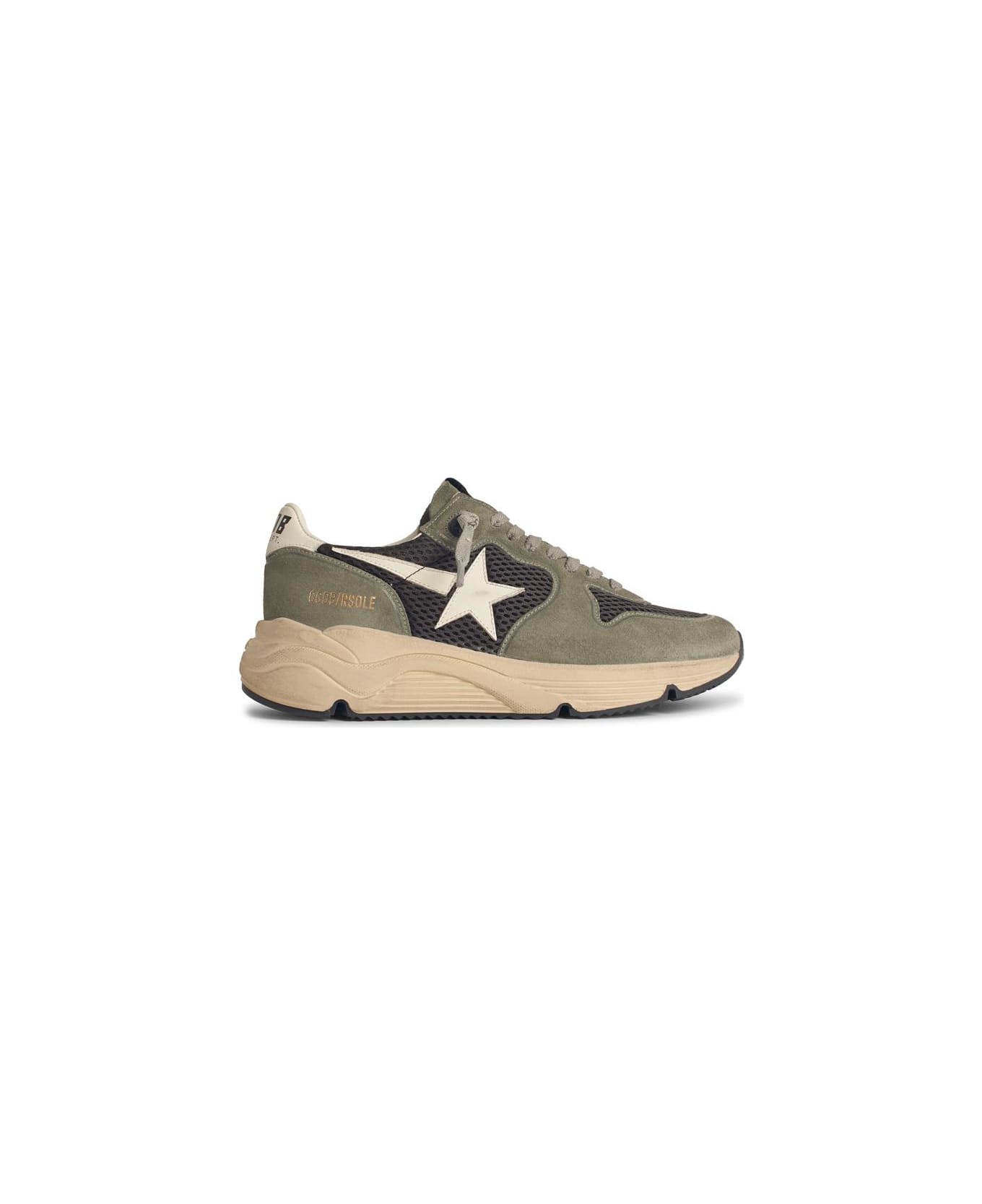 Golden Goose Running Sole
 In Green Suede With White Leather Star And Heel - GREEN