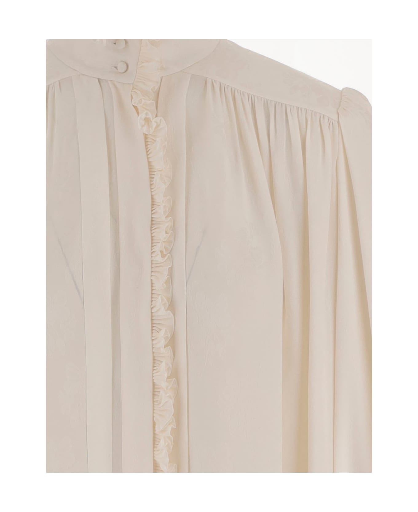 Chloé Oversized Blouse With Silk Jacquard Ruffles - Beige