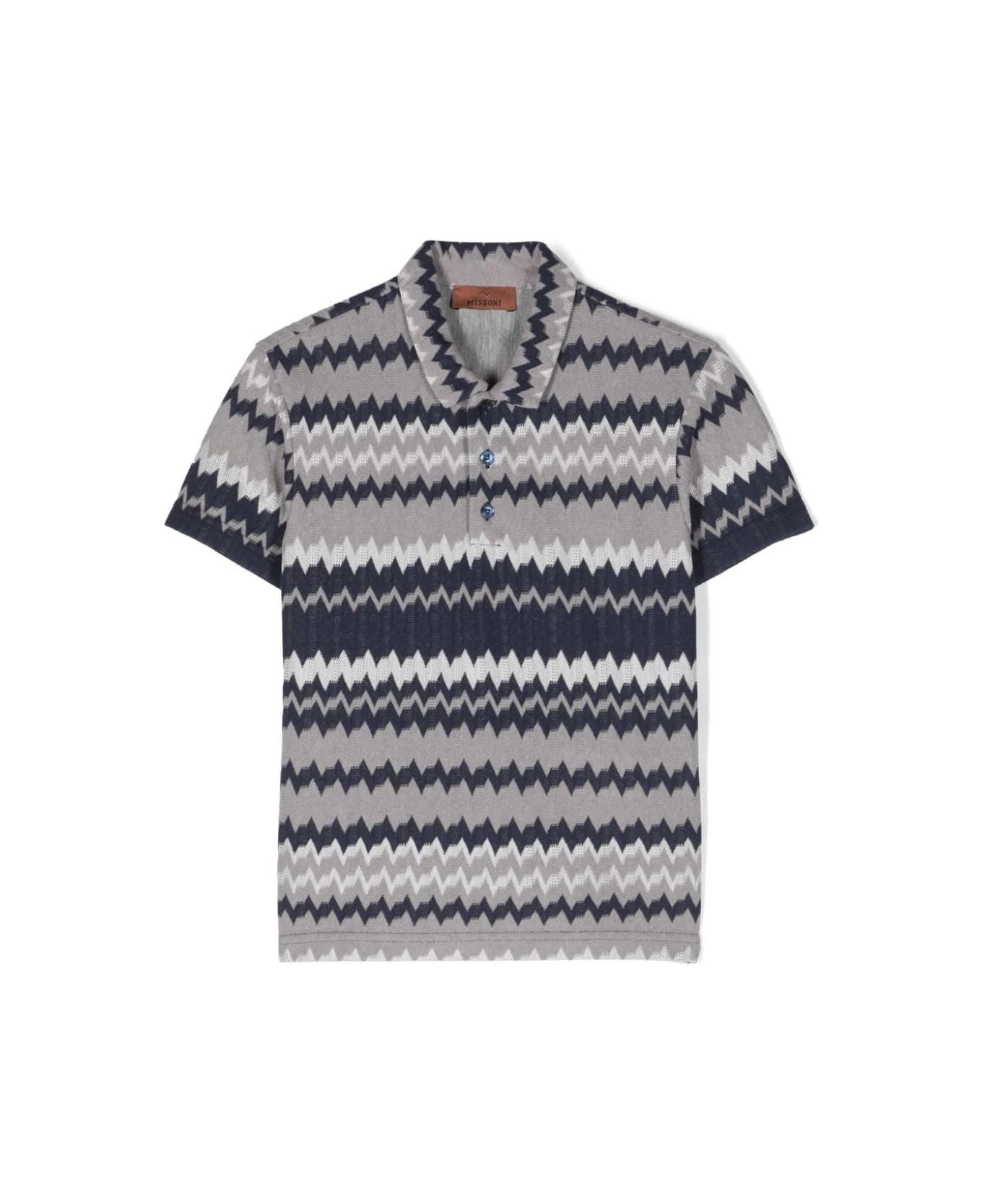 Missoni Kids Blue And Grey All-over Chevron Polo Shirt - Blue