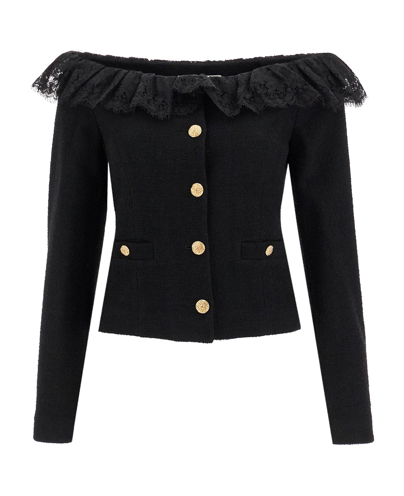 Alessandra Rich Off-shoulder Tweed Bou - BLACK (Black)