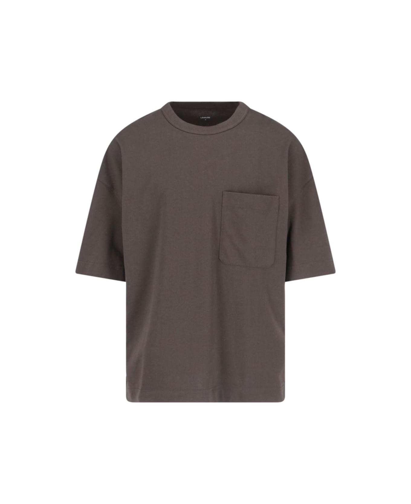 Lemaire Cropped T-shirt With Pocket - Brown