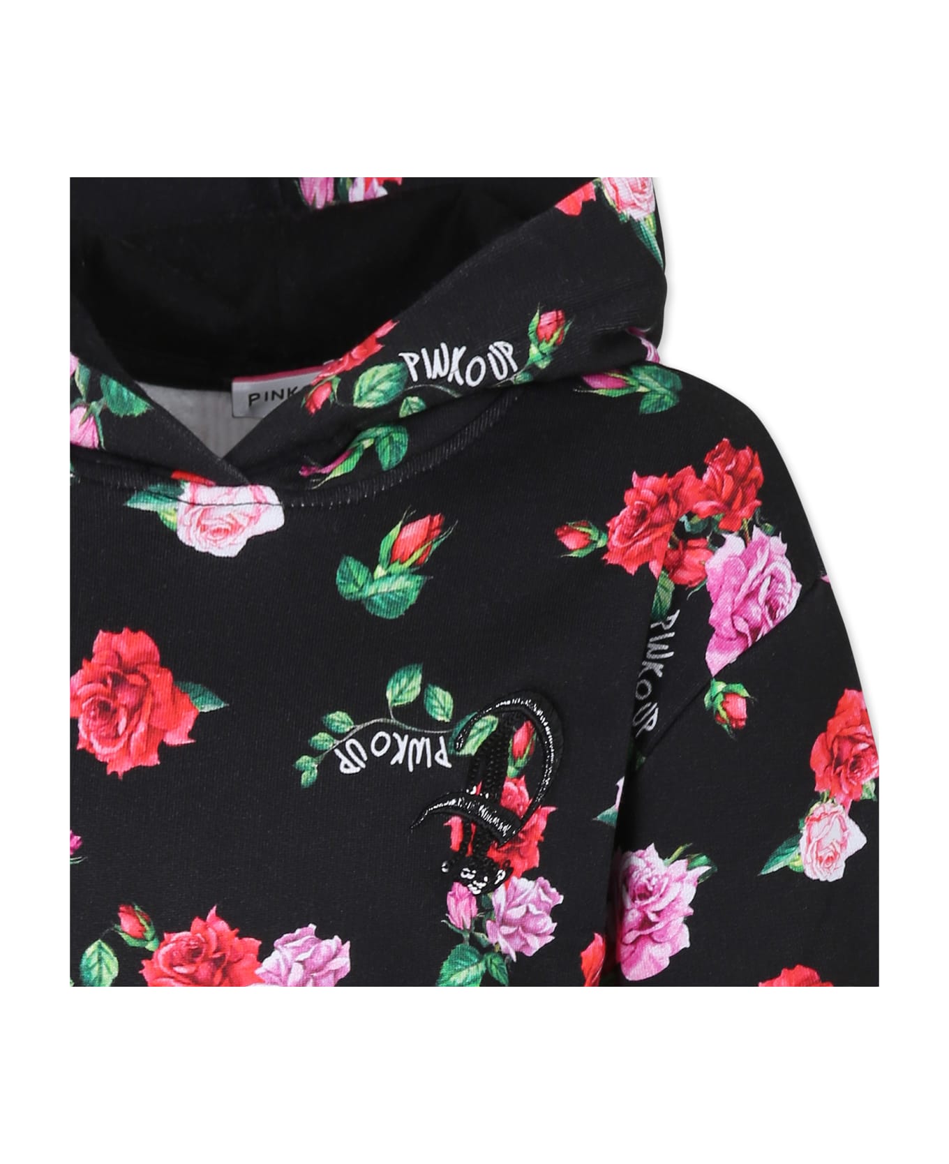 Pinko Black Sweatshirt For Girl With Floral Print - Black