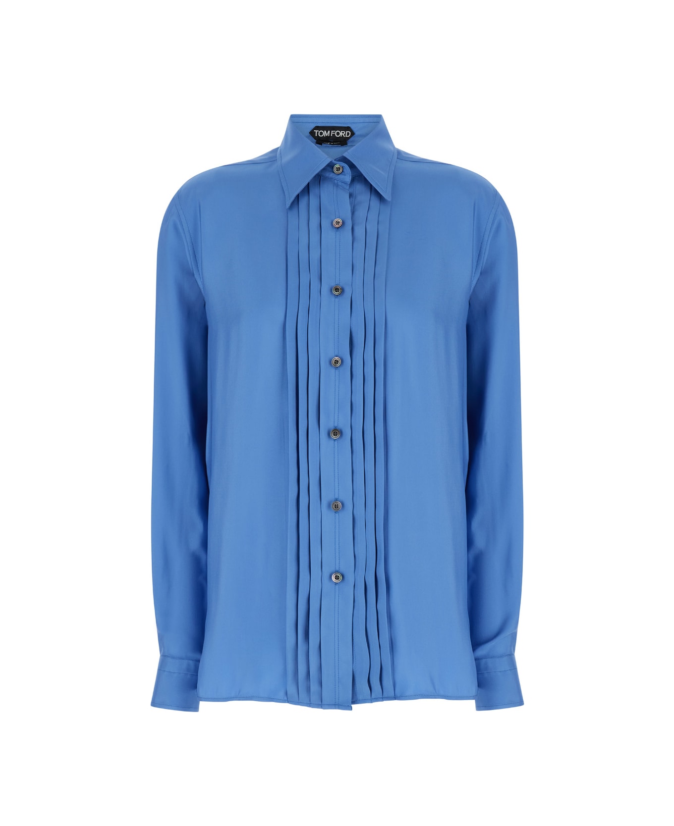 Tom Ford Pleated Plastron Shirt - Blu シャツ