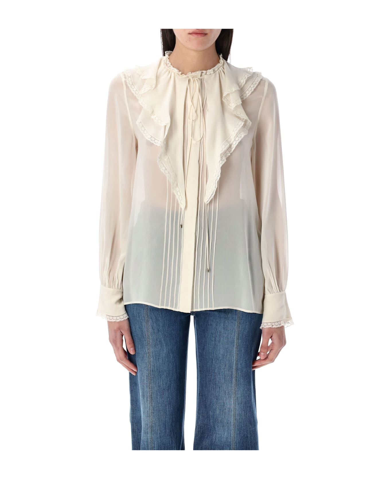 Chloé Silk Ruffled Blouse - DUSTY WHITE