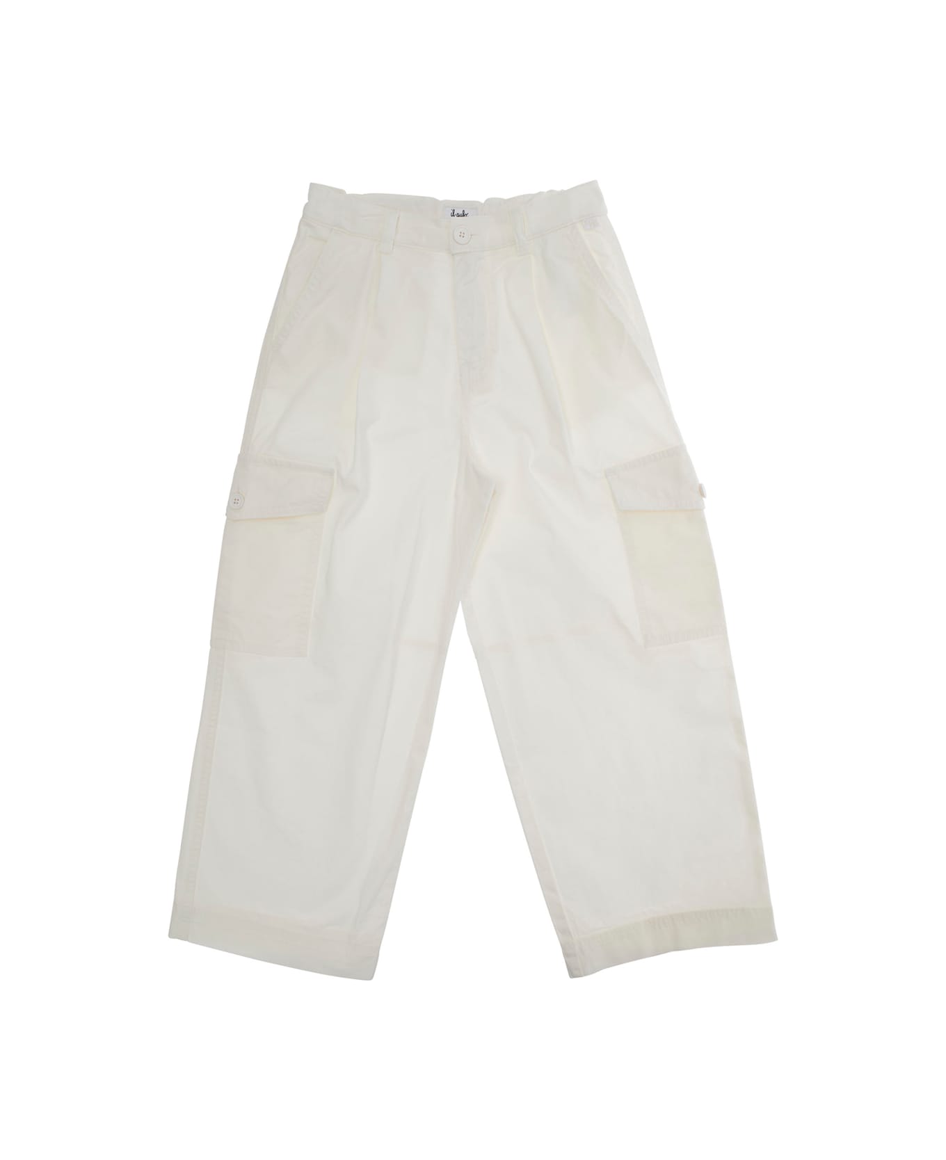 Il Gufo White Pants With Cargo Pockets On The Legs In Cotton Girl - White