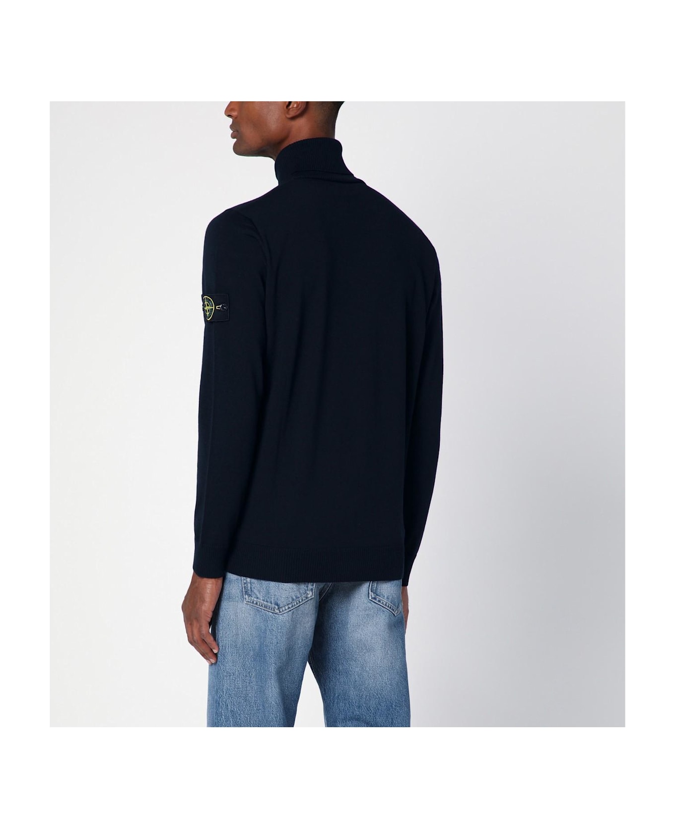 Stone Island Blue Navy Turtleneck Sweater In Wool