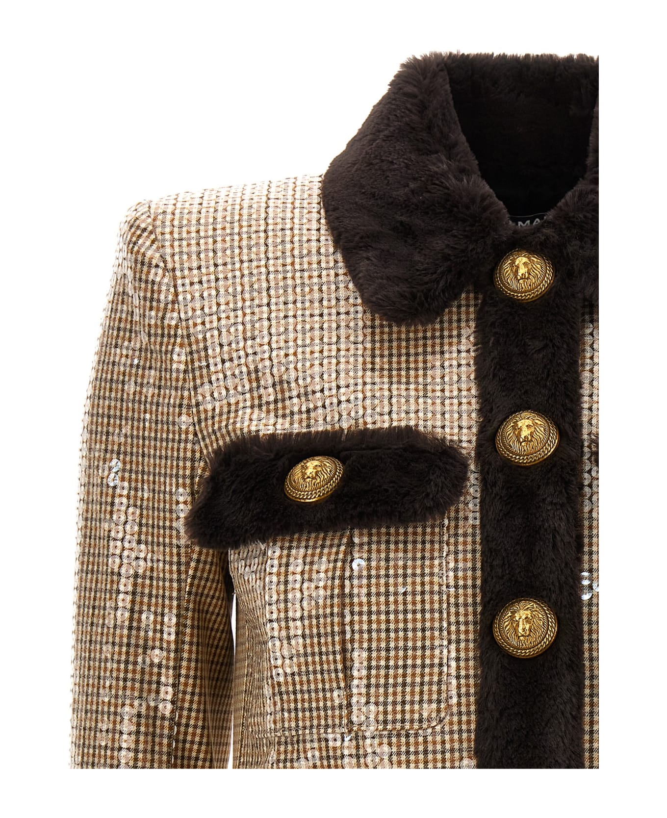 Balmain Faux Fur Sequin Jacket - Multicolor