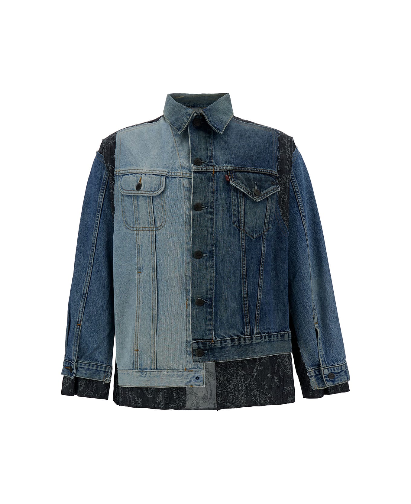 Needles Blue Patchwork Asymmetric Jacket In Cotton Denim Man - Blu
