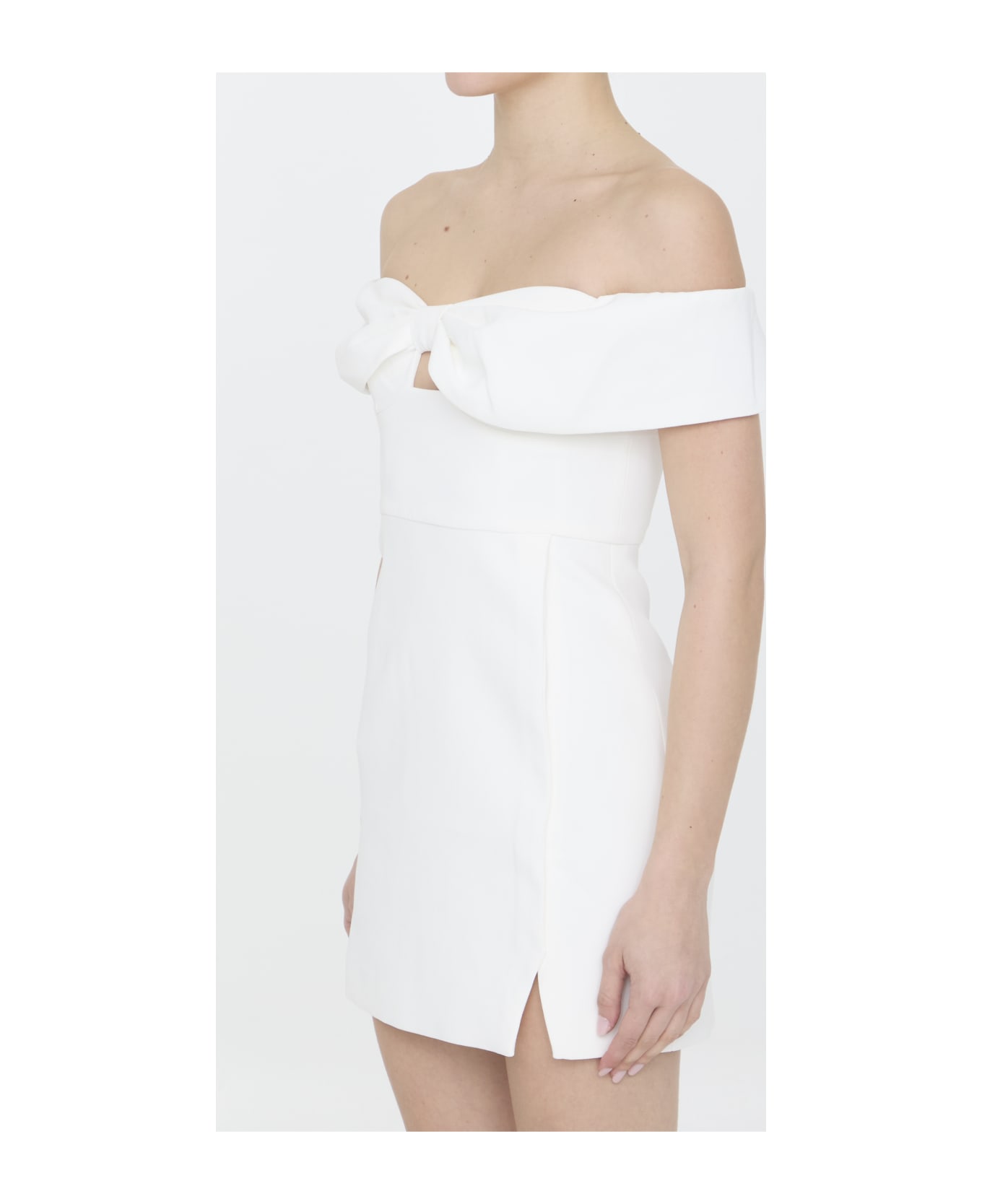 self-portrait Bow Crepe Mini Dress - WHITE