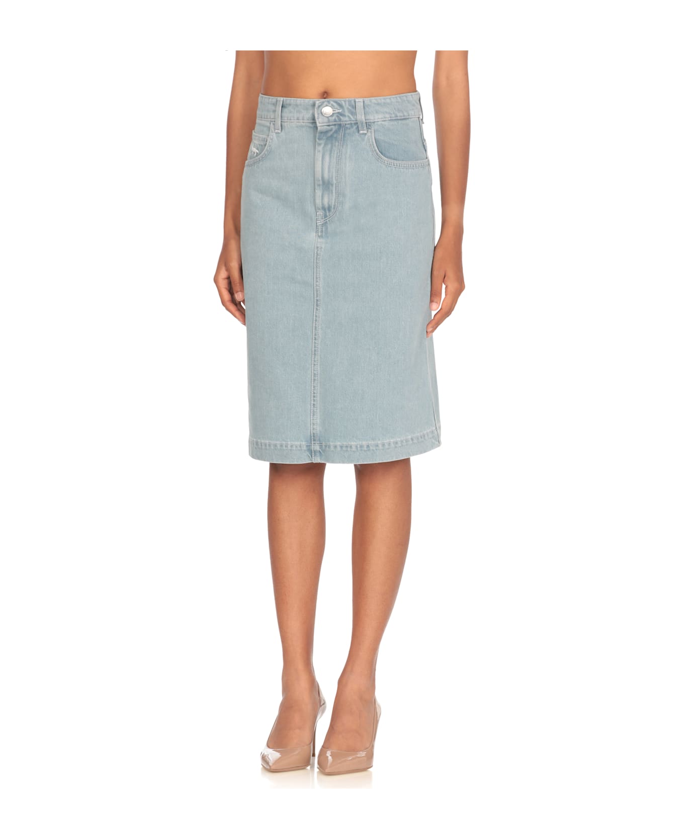 Maison Kitsuné Straight Denim Skirt - Light Blue